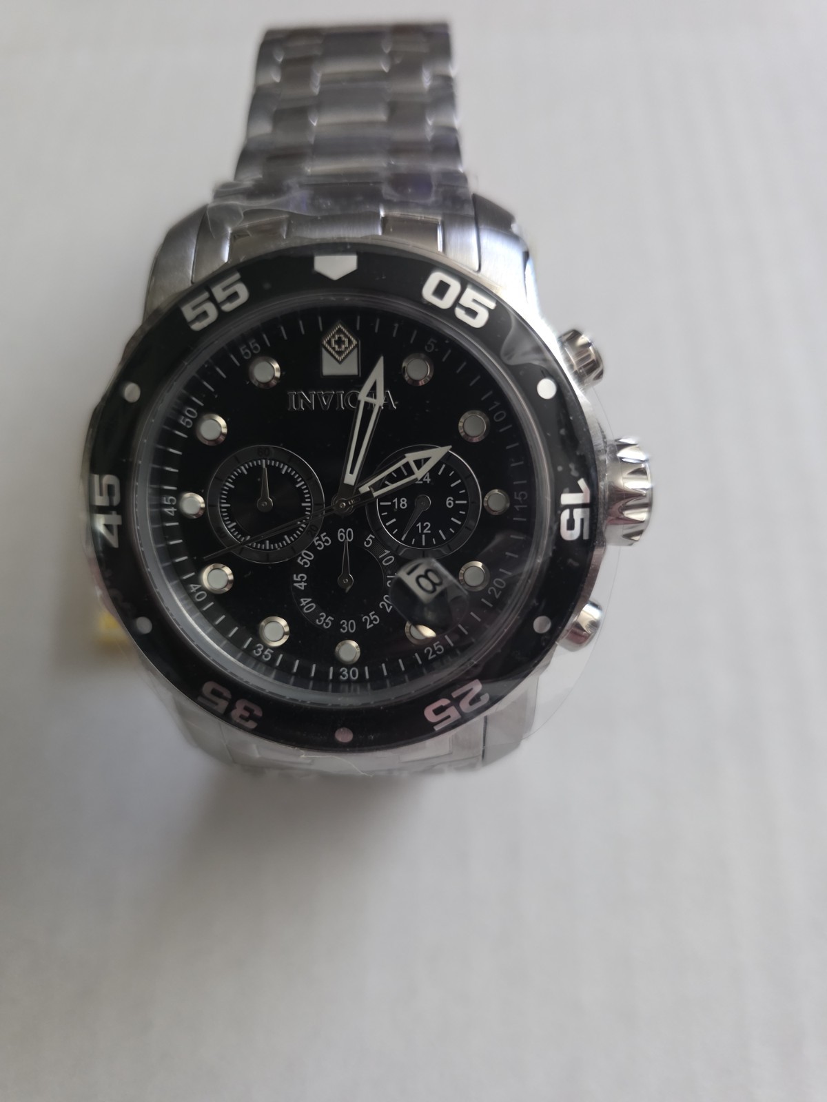 Invicta Pro Diver SCUBA Mens 48mm Silver Black Dial Chronograph Steel Watch 0069