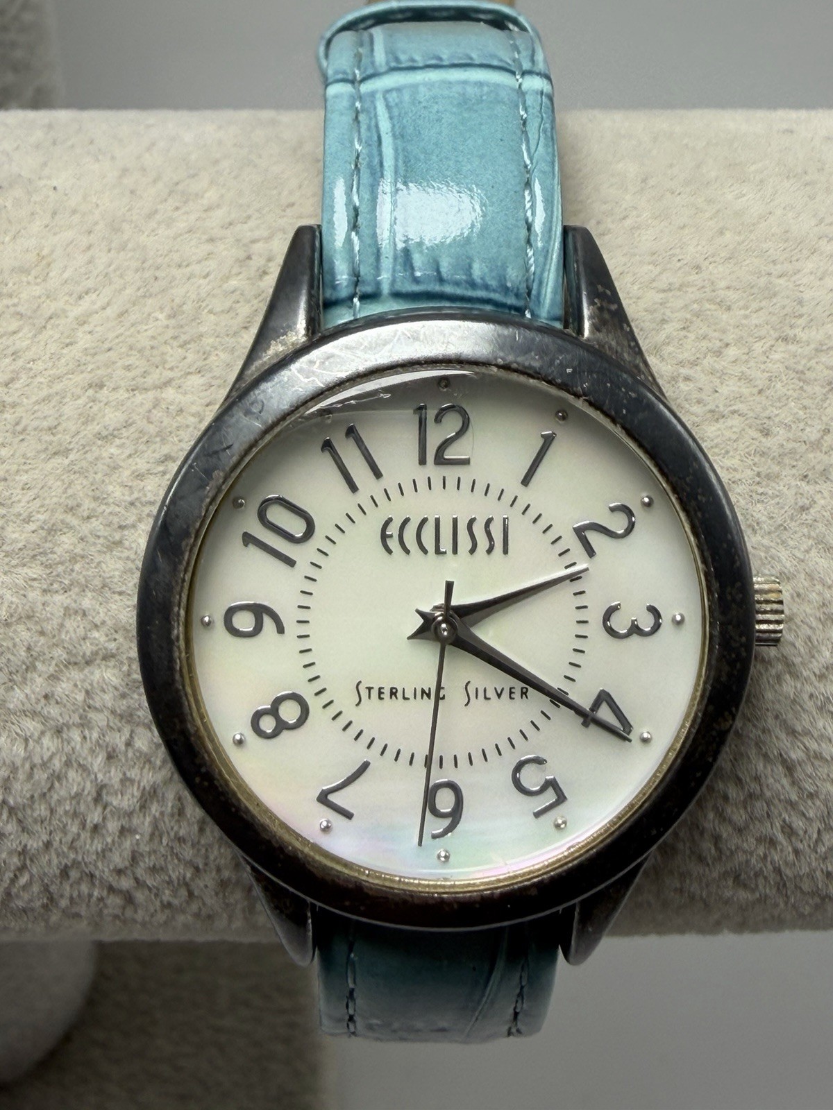 Ecclissi 23182 New Battery Sterling Silver Ladies MOP Watch 28MM 7″ Leather Band