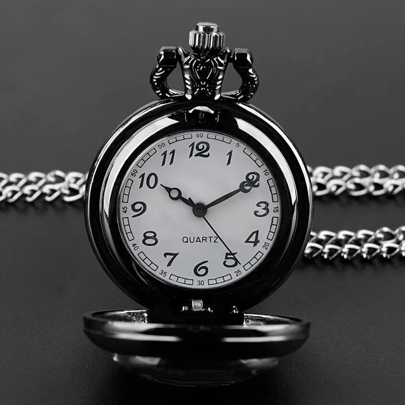 Mens Pocket Watch Retro Mechanical Black Steampunk Skeleton Chain Luxury Classic