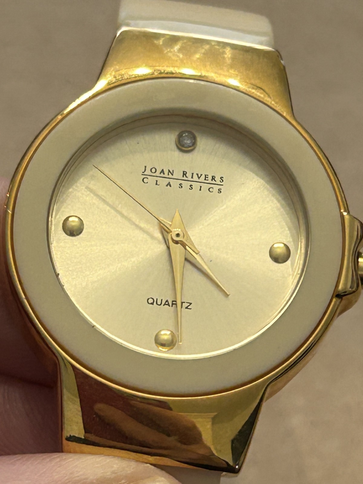 Joan Rivers Classics Ivory Enamel Bangle Watch Gold Tone Quartz New Battery