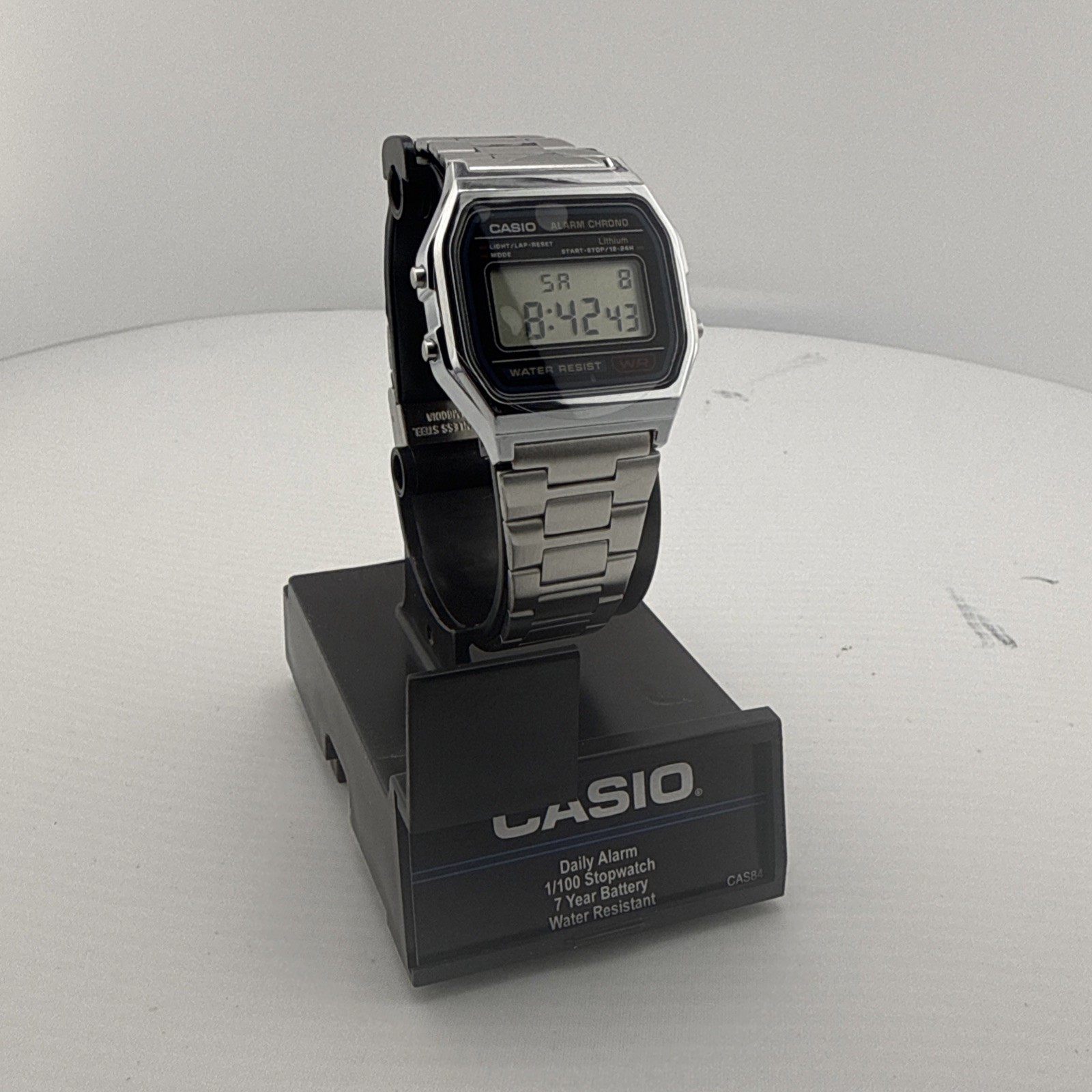 Casio A158WA-1, 7 Year Battery Classic Chronograph Watch, Alarm, Date, NEW
