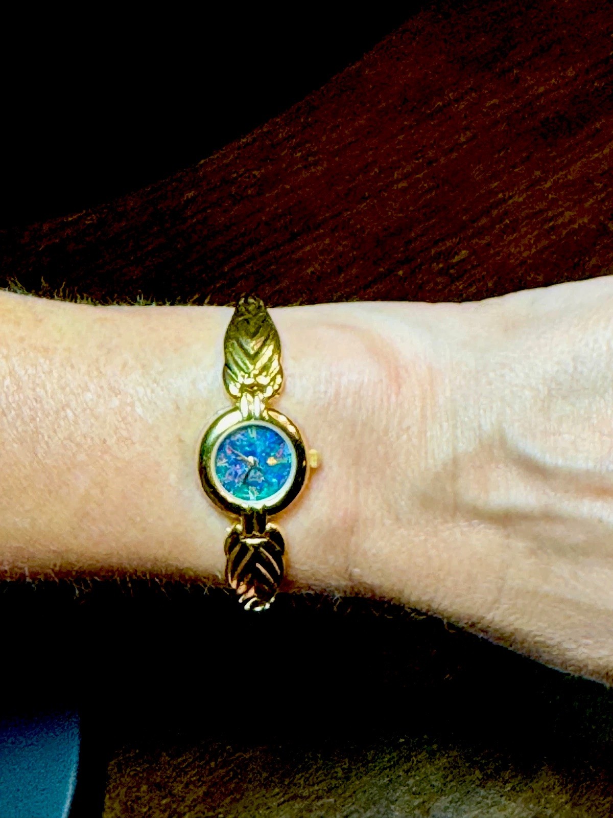 Genuine Opal Dial Watch-Petite size-Gold Plated-Vintage 1990’s-Gift Ready Case