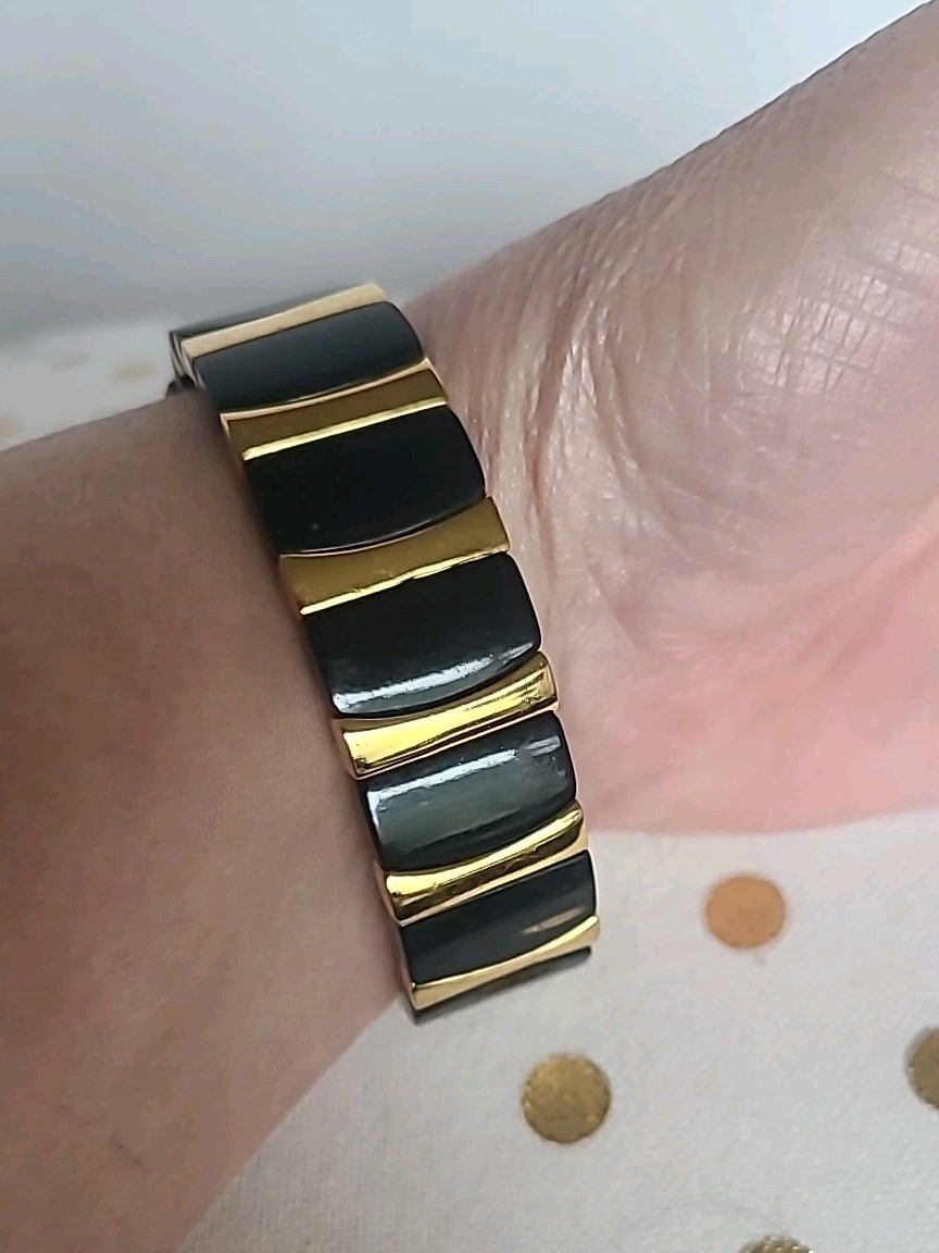 Joan Rivers Classics Collection Stretch Watch Black Goldtone Fits 7.5″-9″ Wrist