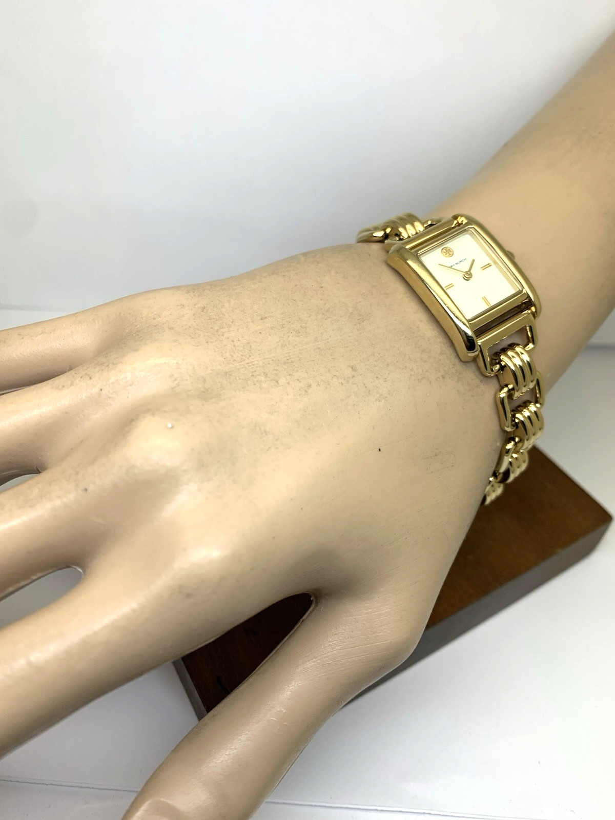 Tory Burch Womens Watch TBW1067 Quartz Cream Dial Gold Stainless Steel Tank 19mm