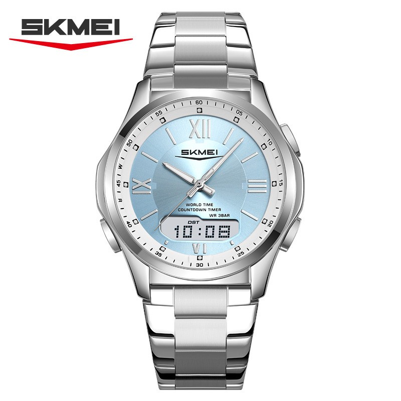 SKMEI Men Quartz Watch Roman Numeral Digital Wristwatch Male Steel LED Watches