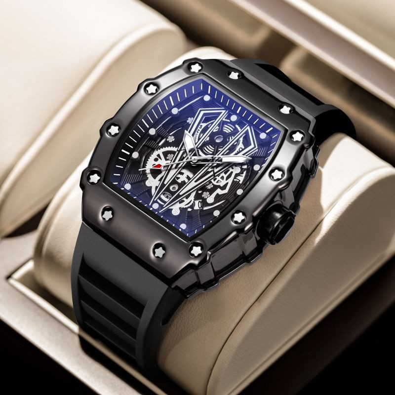 Men’s Quartz Barrel Shape Sport Watch Date Display Fashion Tonneau Analog