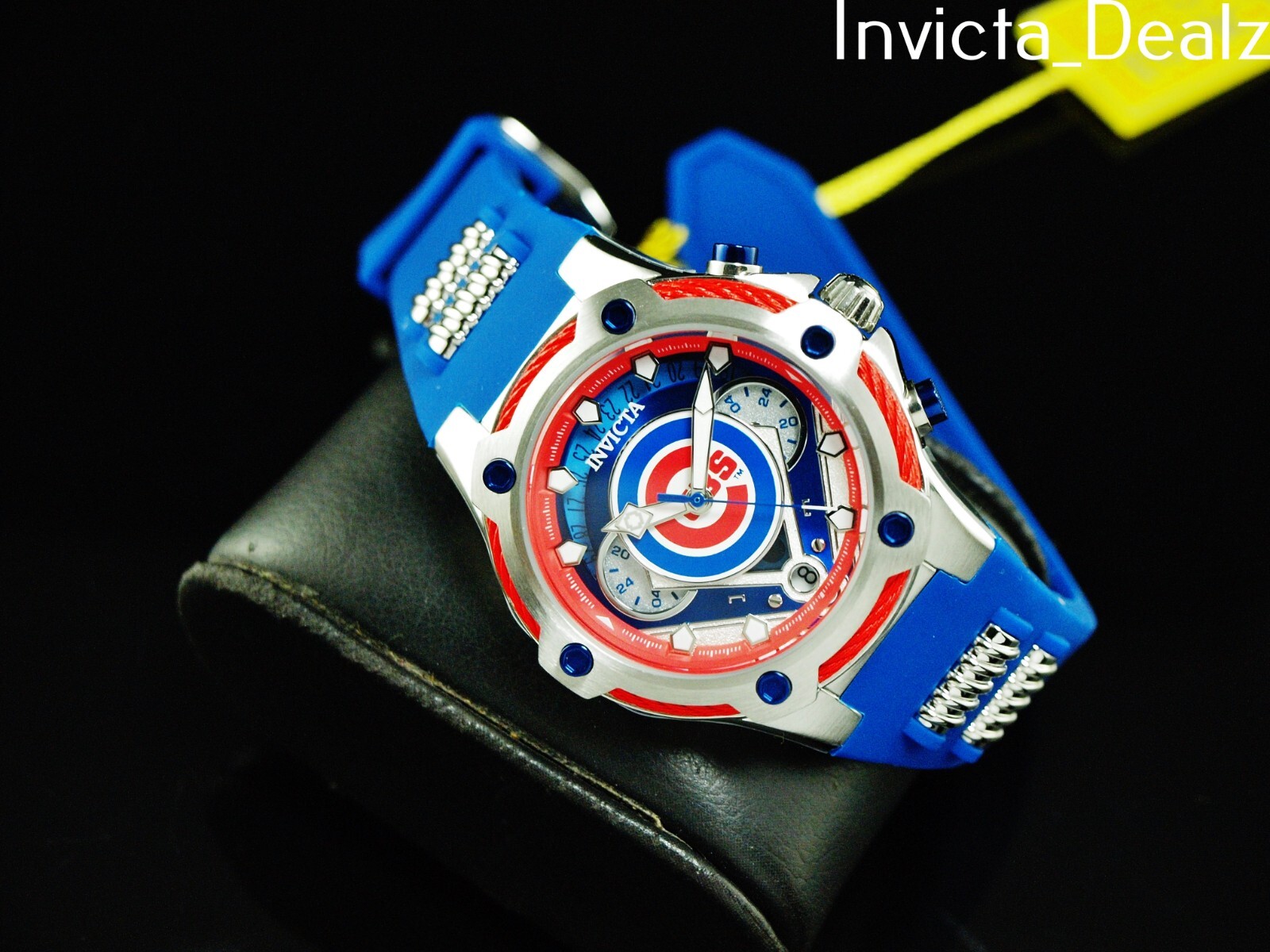 Invicta 40mm MLB Chicago Cubs Bolt GMT Quartz Blue Strap SS Watch
