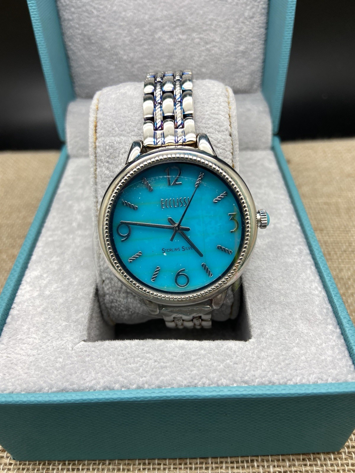 Ecclissi STERLING SILVER SLEEPING BEAUTY TURQUOISE FACE LADIES WATCH 33820 NIB