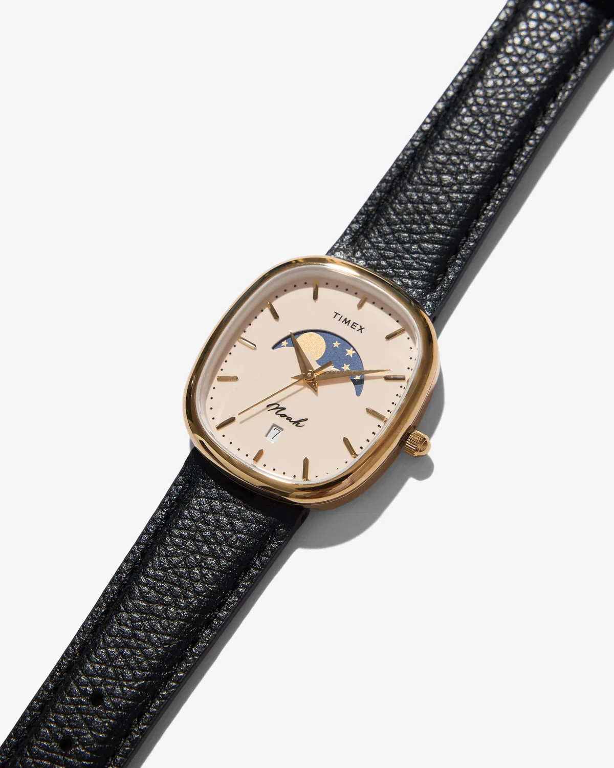 Brand New NOAH x TIMEX Oval Moon Phase Gold-Plated bezel Black Leather strap