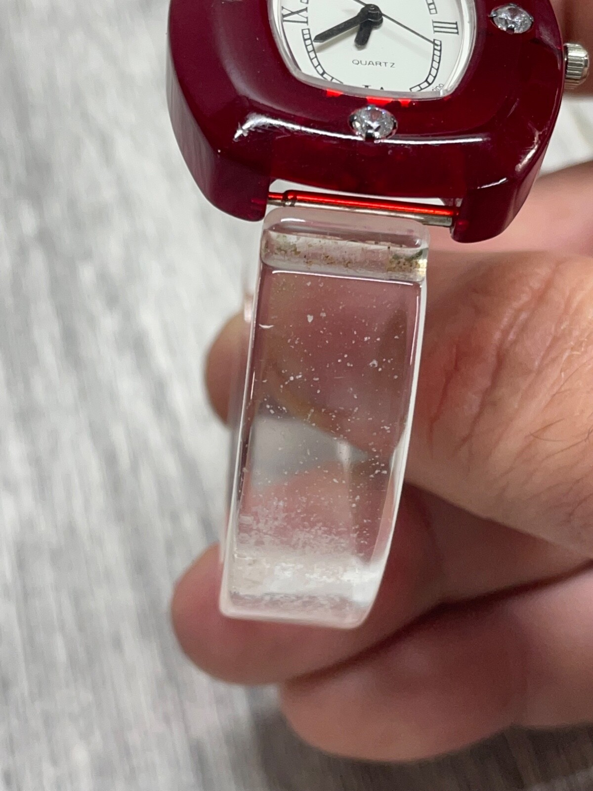 Luna Bianca Watch Clear Lucite Bracelet ITALIAN Red Face New Battery