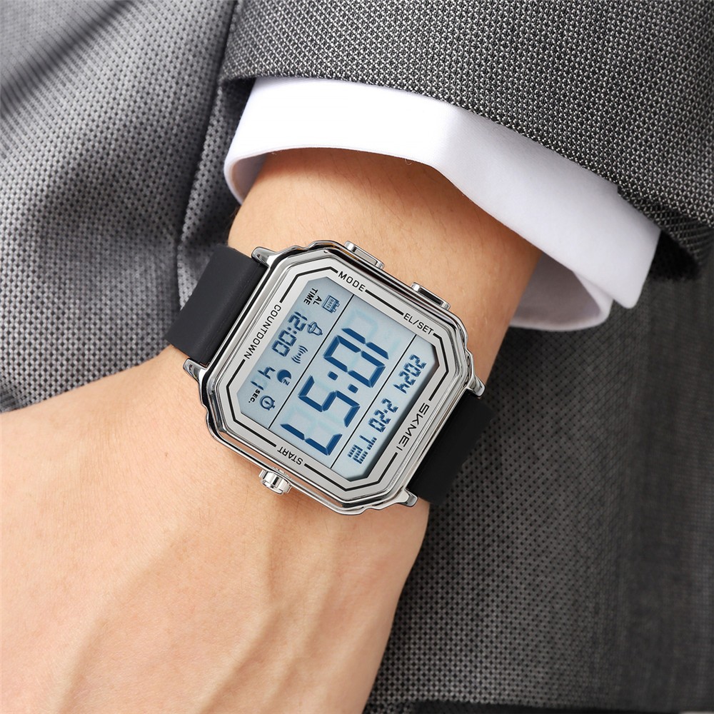 SKMEI Men Watch Rectangle Digital Wristwatch 2Time Male Steel LED Alarm Watches