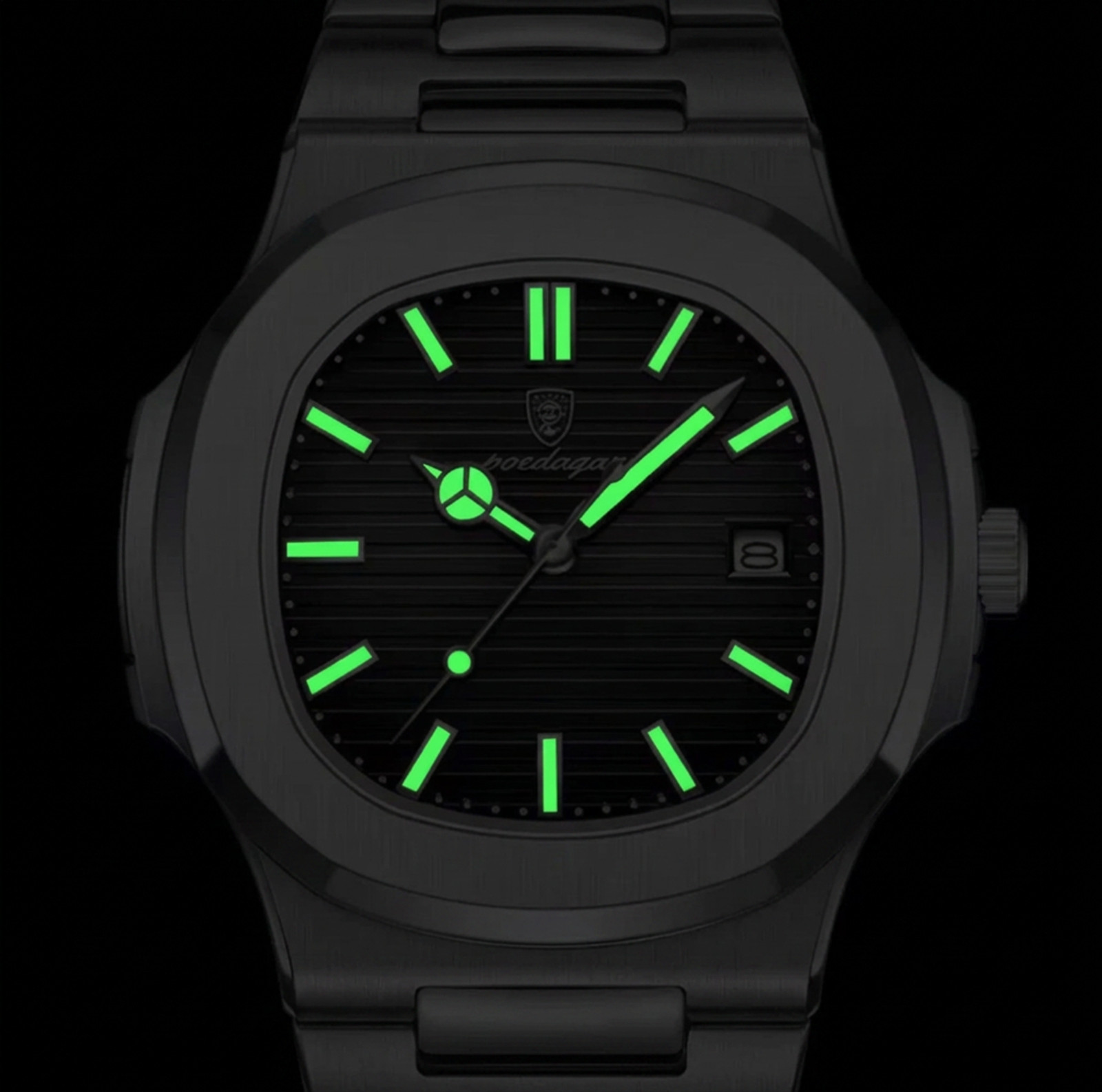 Mens Luxury Square Quartz Watch Stainless Steel Luminous Blue Dial Wristwatch