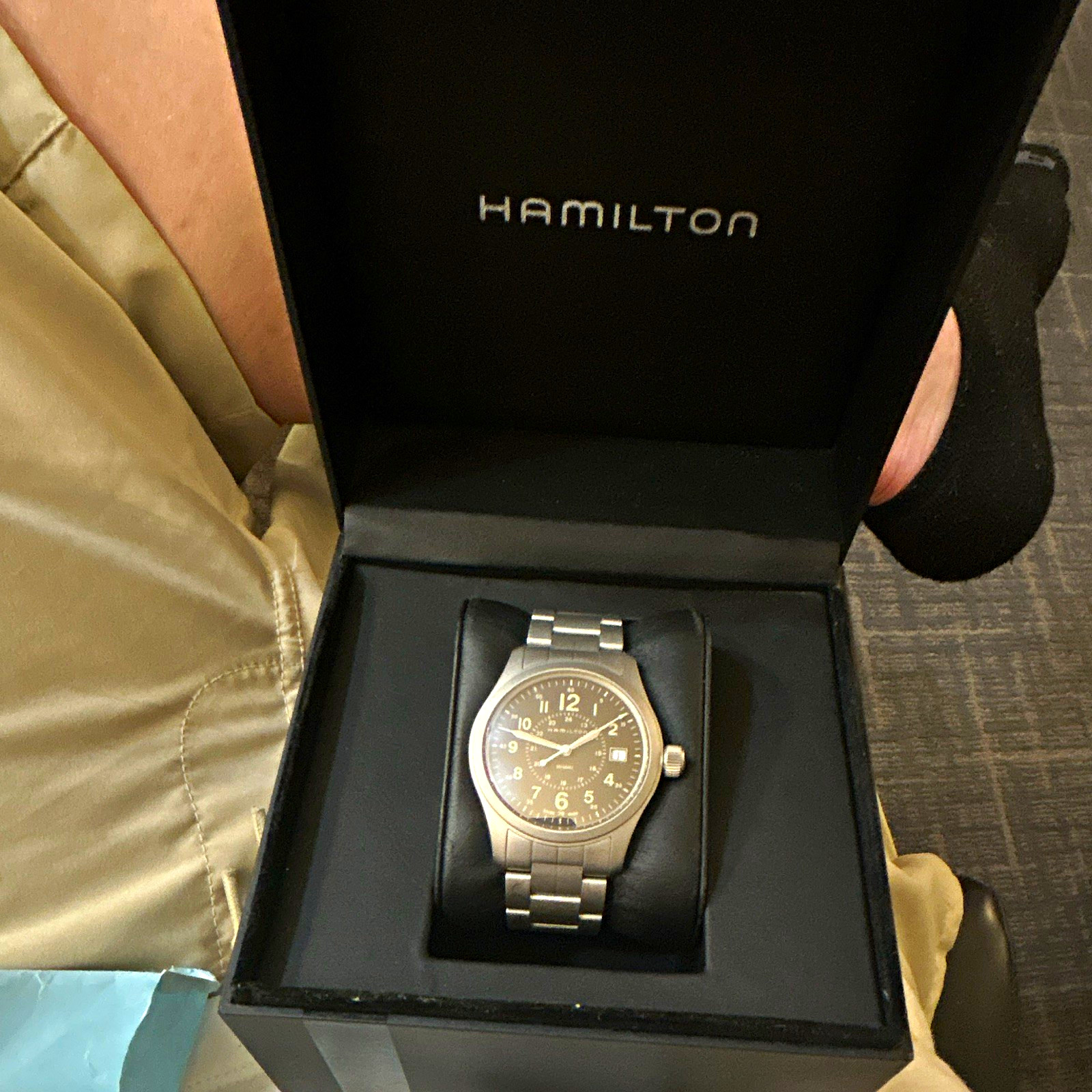 Hamilton Khaki Field Automatic 38mm Black Dial Steel Bracelet Swiss 100m Box
