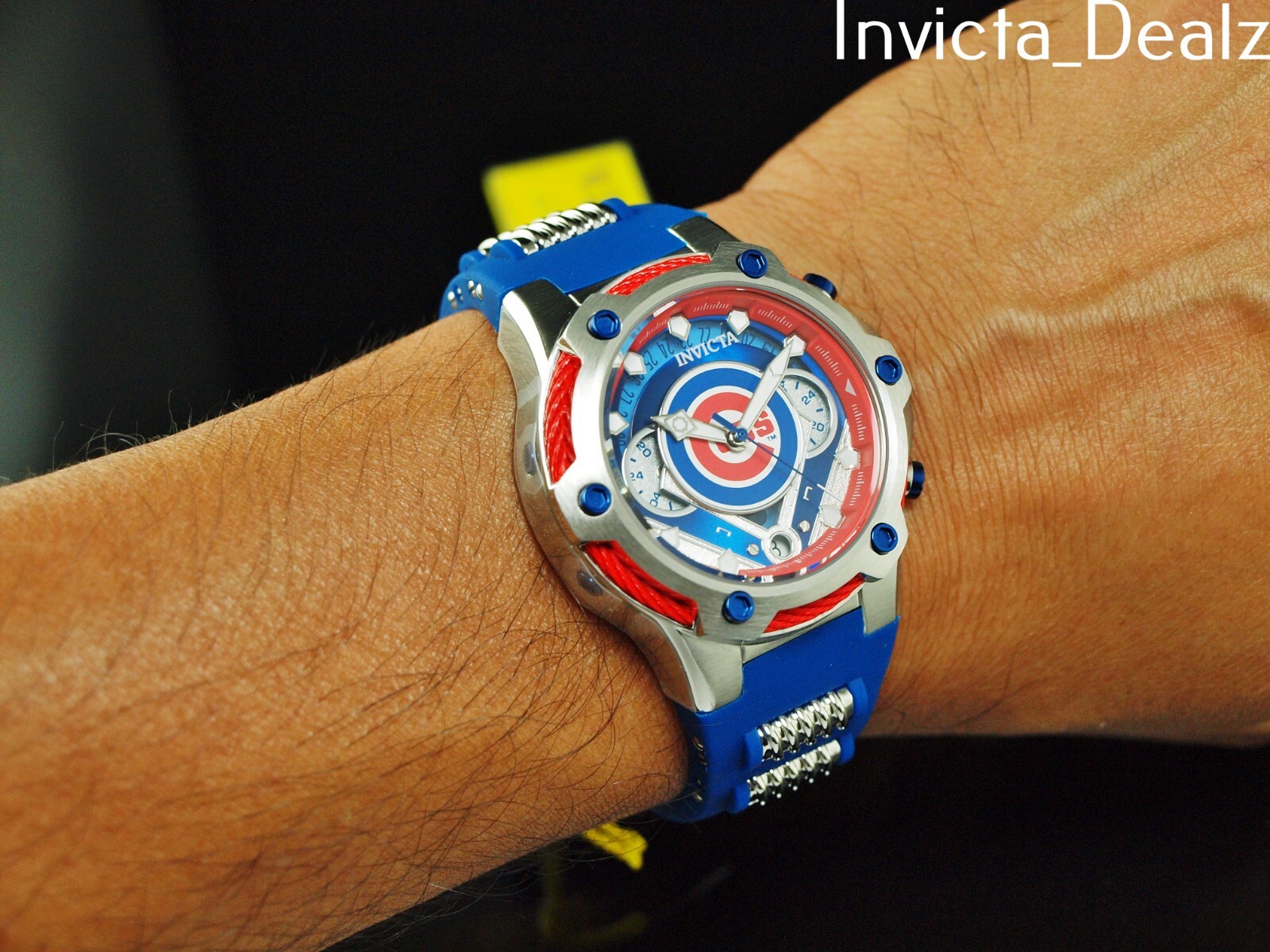 Invicta 40mm MLB Chicago Cubs Bolt GMT Quartz Blue Strap SS Watch