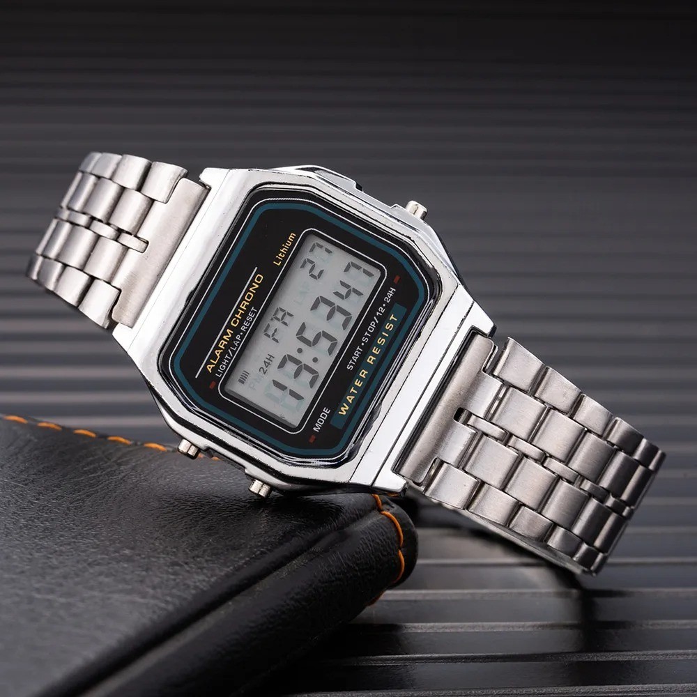 Men’s Digital LED Watch Stainless Steel Band Business Style Wristwatc