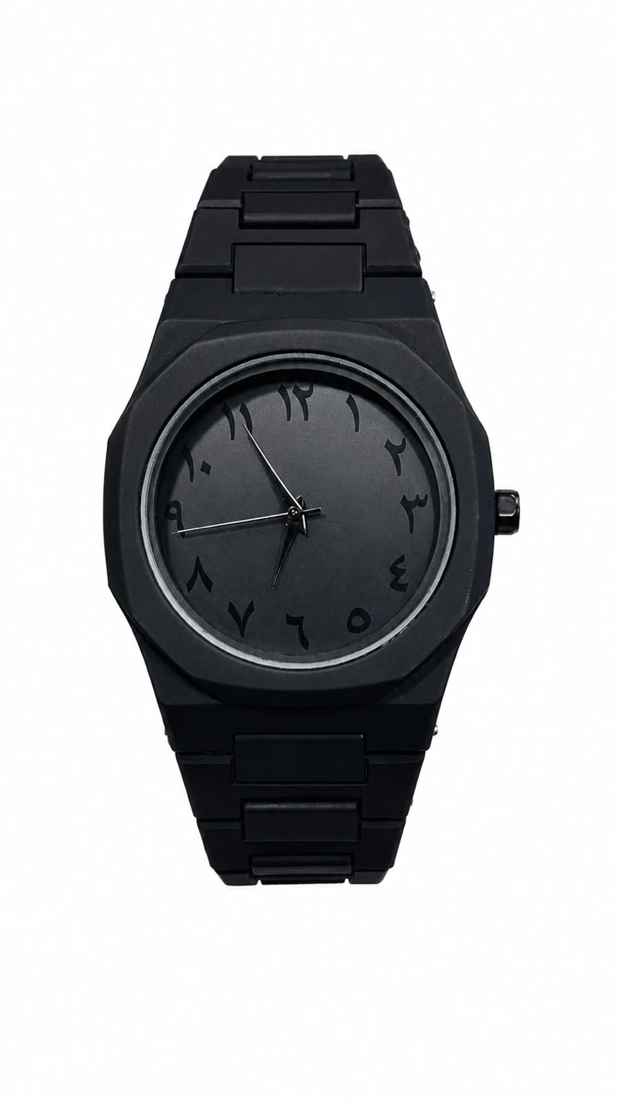 Black Analog Wrist Watch Arabic Numeral Dial Black Metal Bracelet Watch