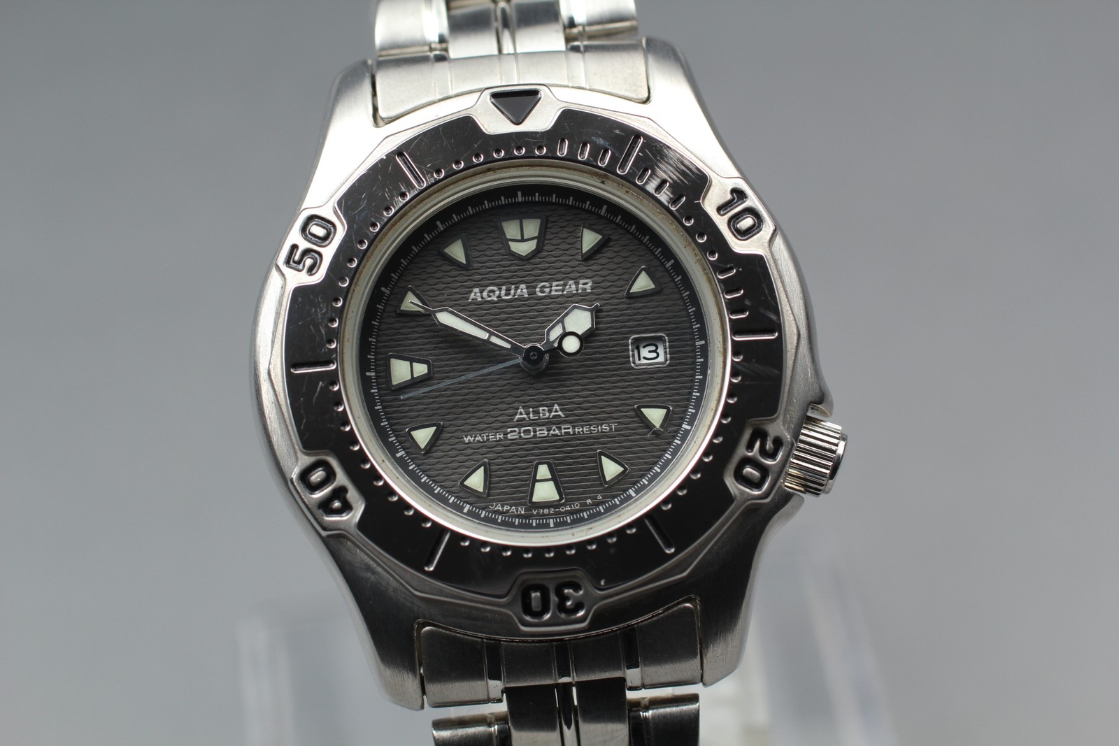 Vtg 1994 N MINT Seiko Alba Aqua Gear V782-D270 Divers 16.3cm Mens Watch JAPAN