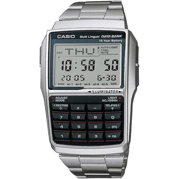 Casio Data Bank Square Digital Calculator Mens Metal Watch DBC-32D-1A