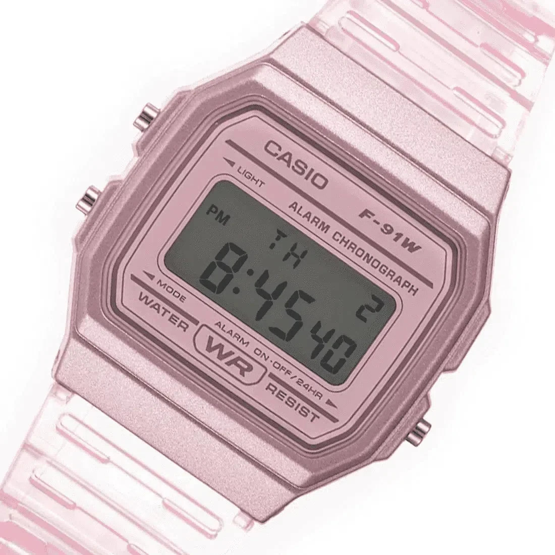 Casio F91WS-4, Digital Chronograph Watch, Pink Jelly Resin Band, Alarm, Date,