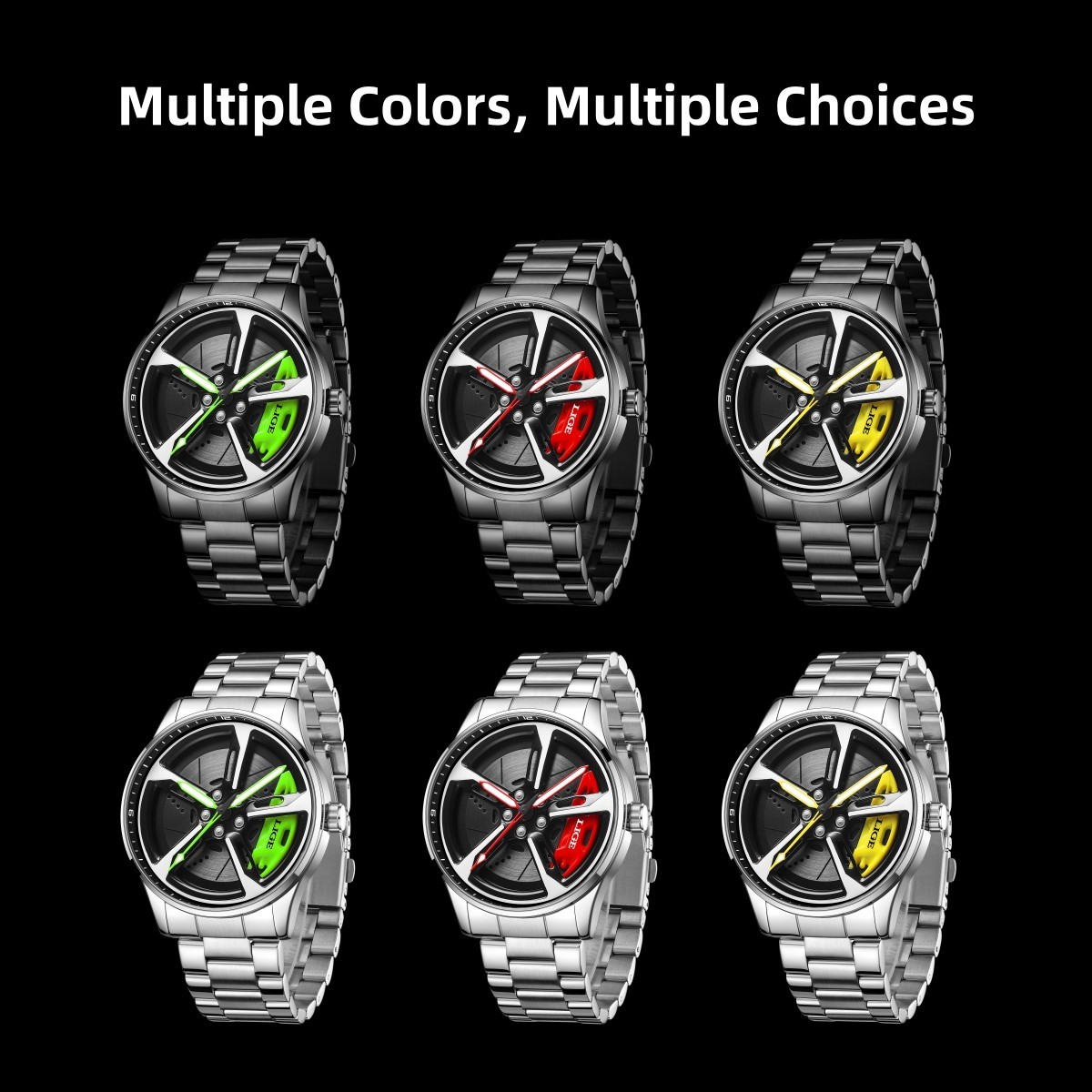 Mens Casual Watch Skeleton Wheel Dial Luminous Waterproof Steel Male Wristwatch