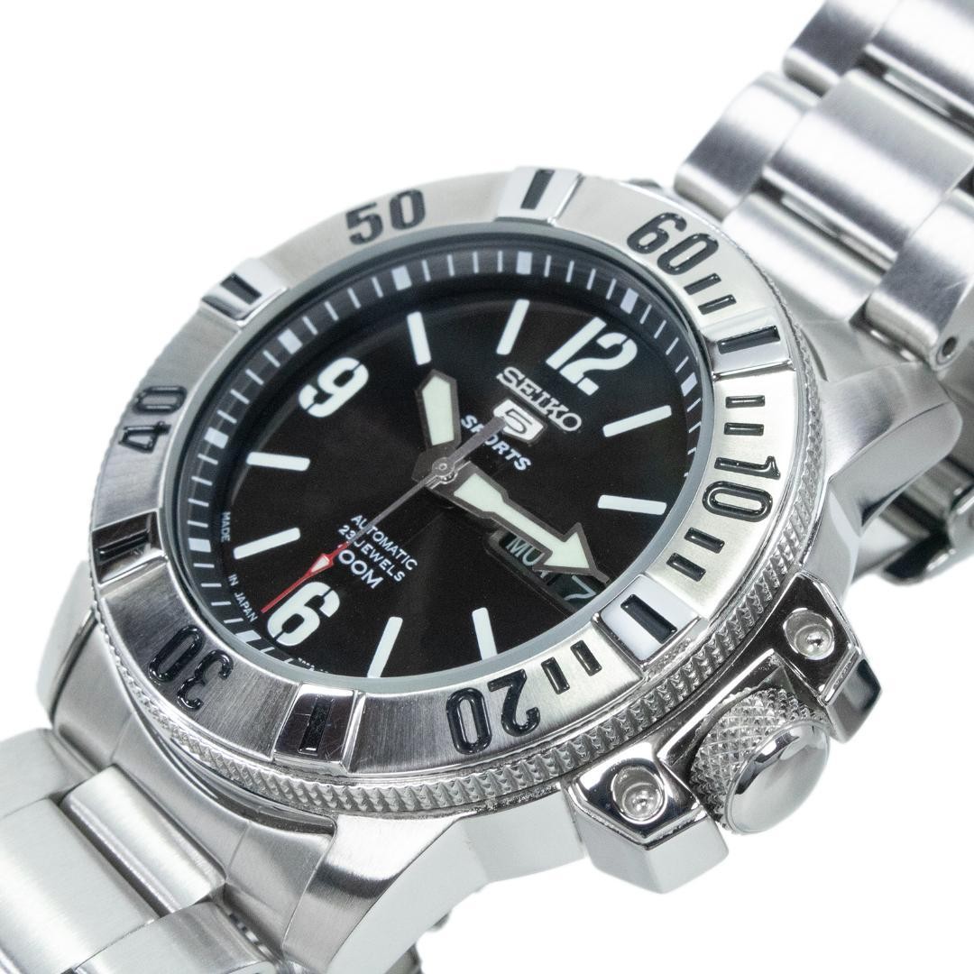 Seiko 5 Wristwatch Mechanical Automatic Men’s Black Transparent Back Diver’s