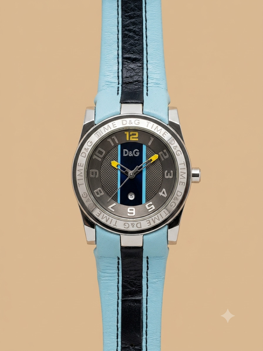 D&G Dolce & Gabbana Time Men’s Watch Stainless Steel Light Blue Leather Strap