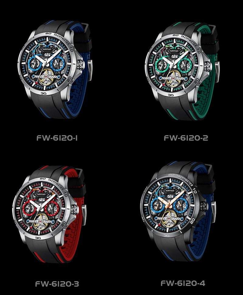 MARK FAIRWHALE Men Tonneau Multifunction Tourbillon Mechanical Automatic Watch