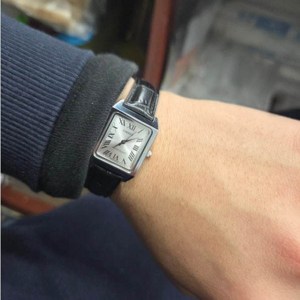 Casio LTP-V007L-7B1 Classic Square Tank Watch Roman Numerals Silver Leather
