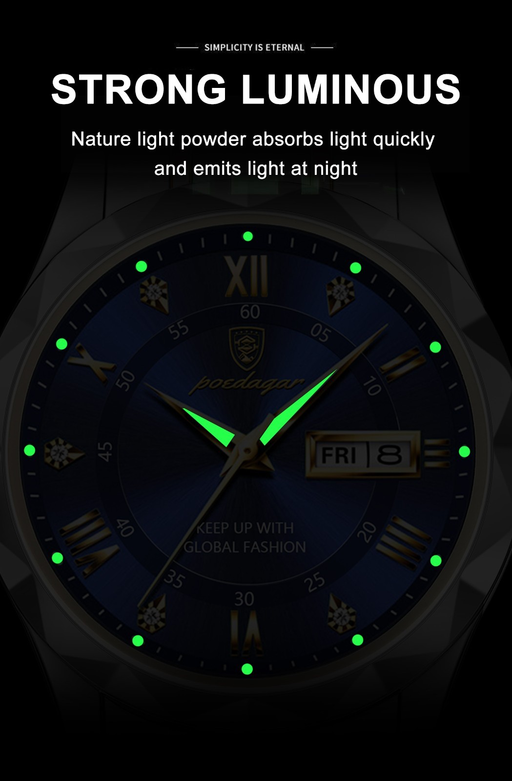 Original POEDAGAR Men Top Brand Business Luxury Waterproof Quartz Watch Blue UK