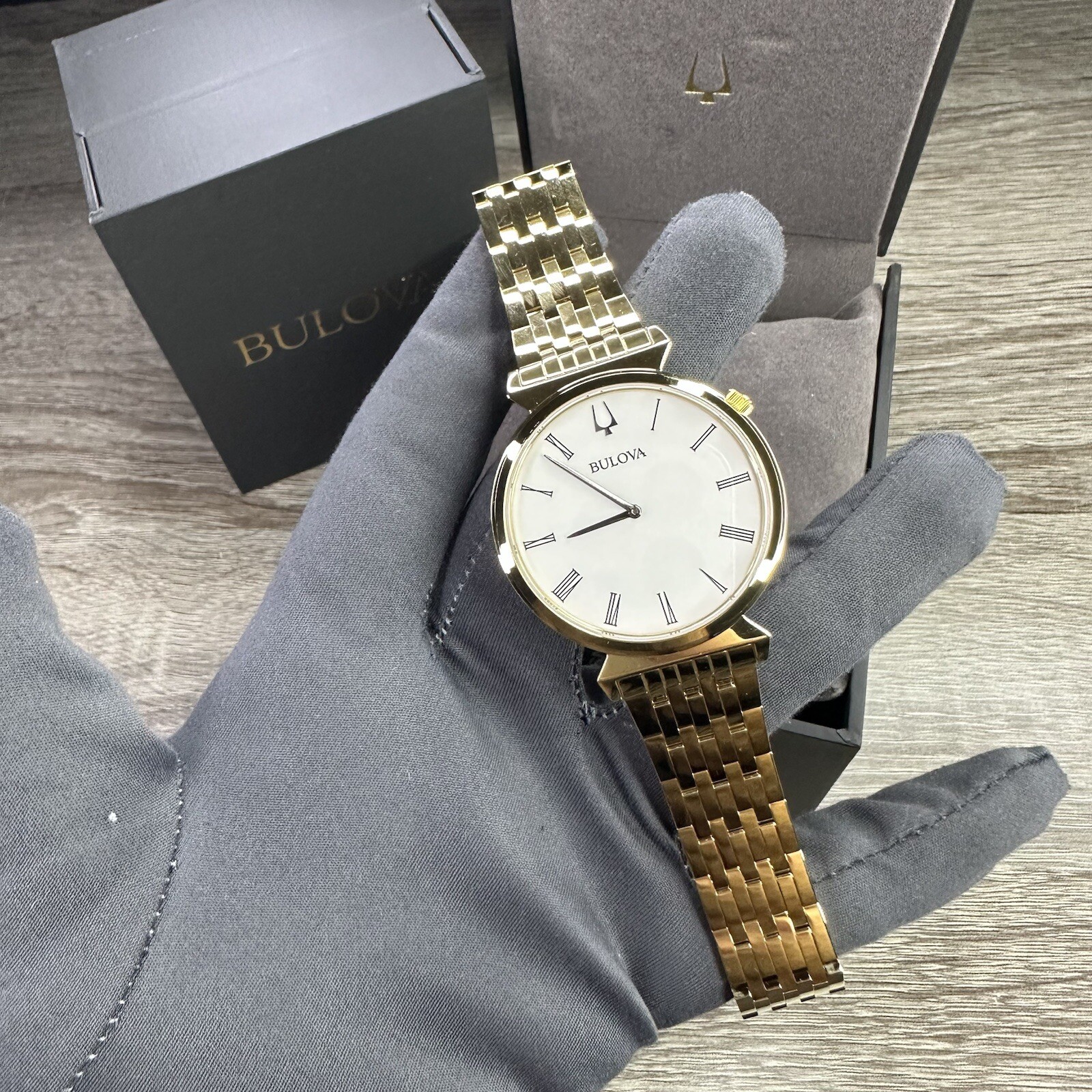 NEW✅SLIM✅ Bulova Regatta Gold Stainless Steel Roman Numerals Men’s Watch 97A153