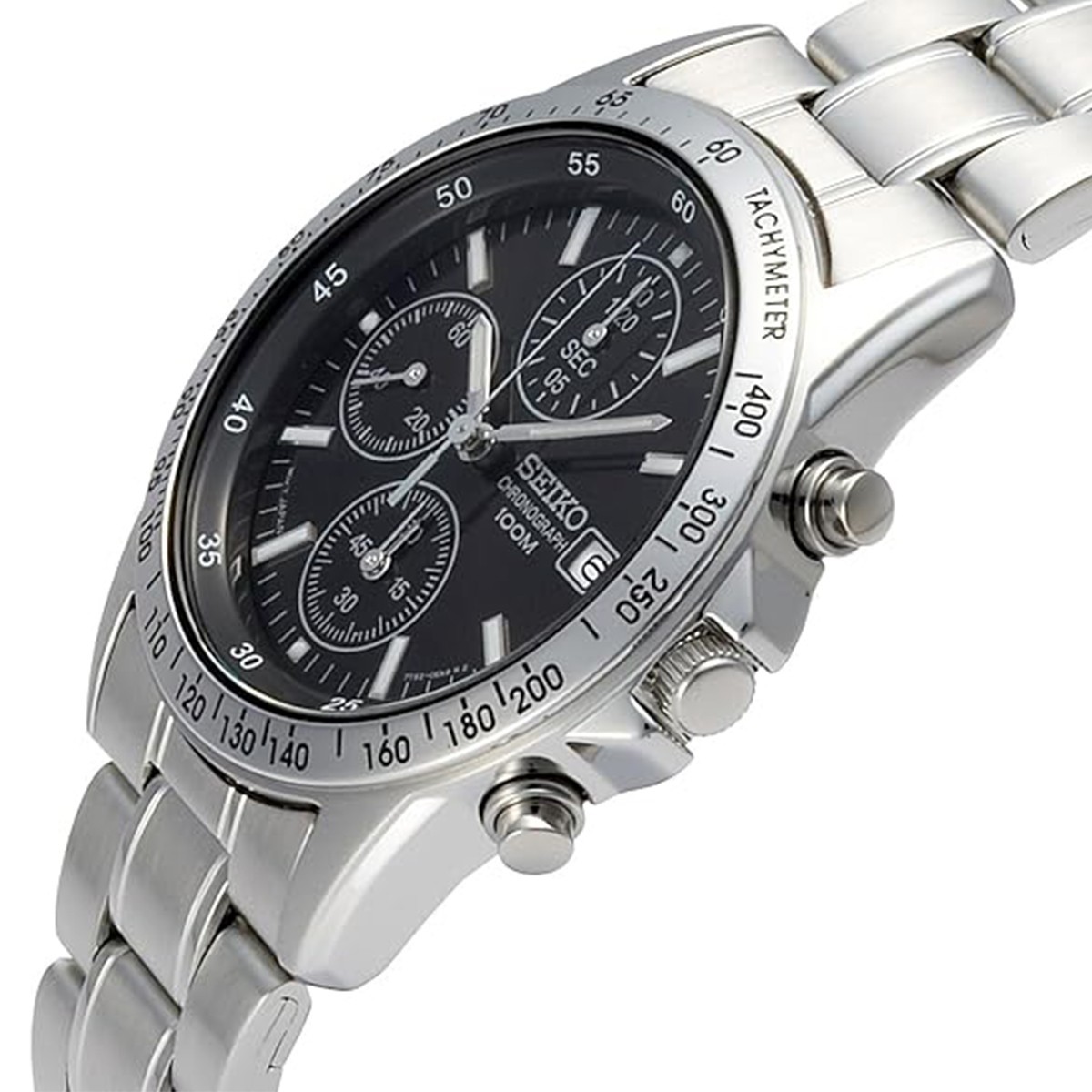 SEIKO Chronograph SND367PC Men’s Watch Black Silver New in Box