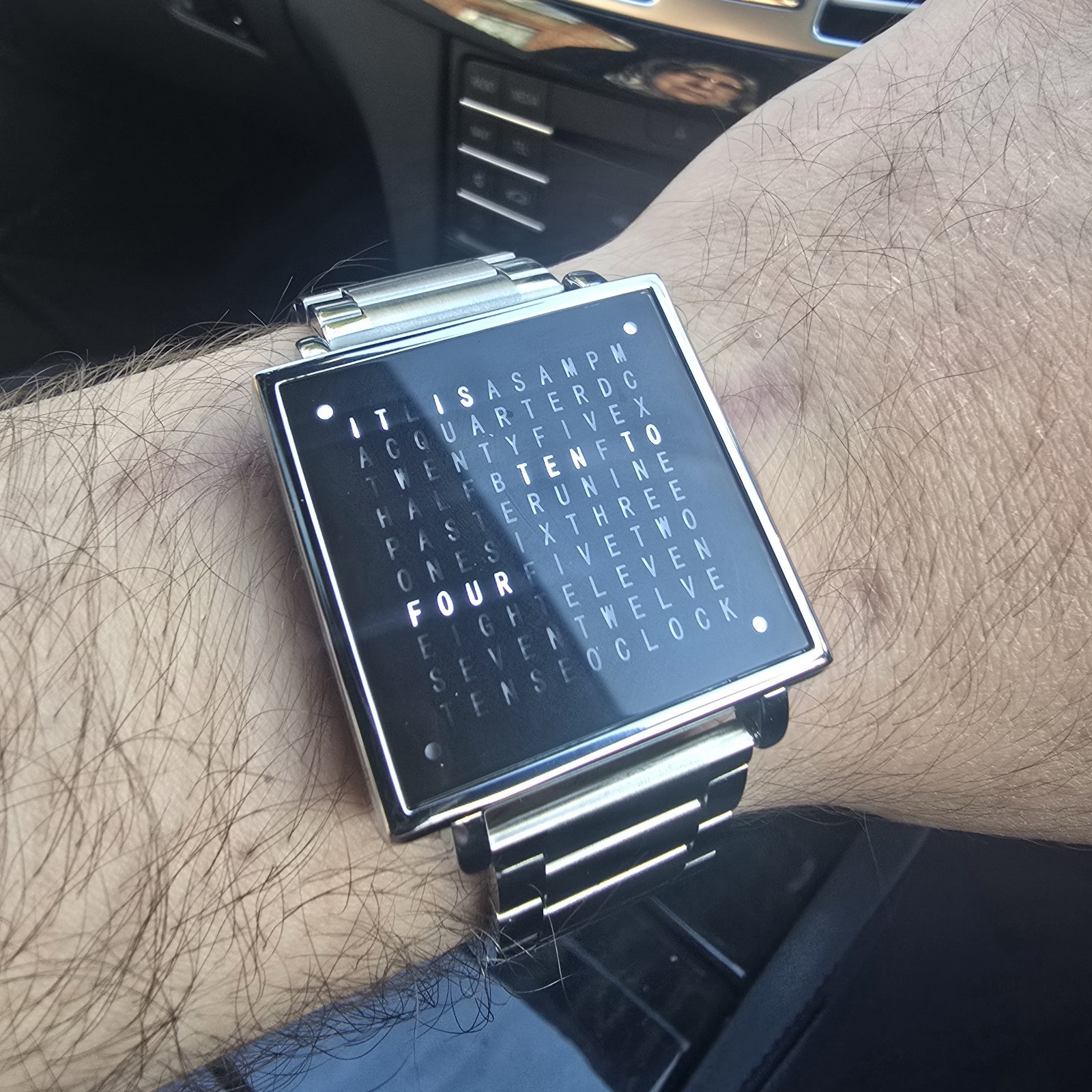 Silver QlockTwo Inspired Word LED Text Display Stainless Steel Watch