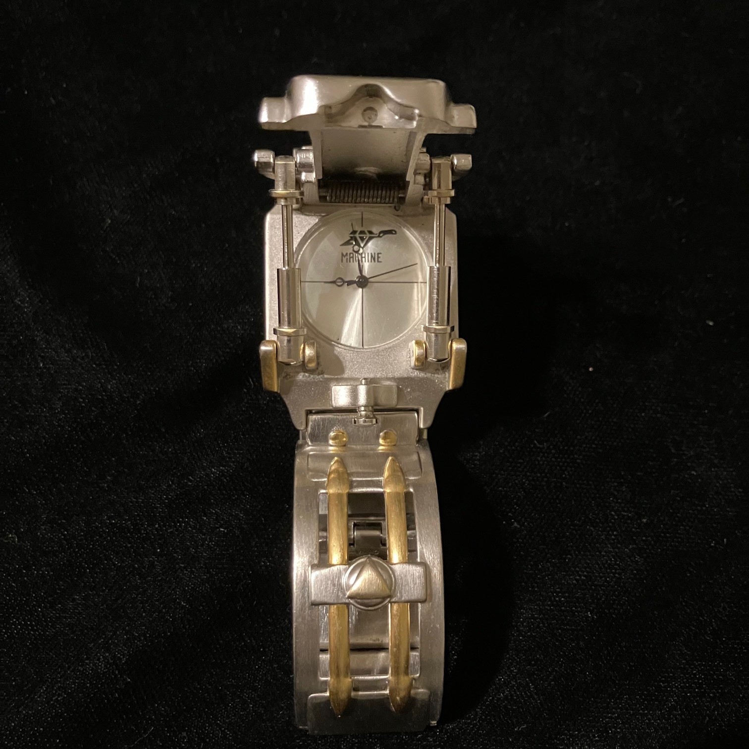 The Machine Watch, Edge Co., Silver Spring Loaded, Futuristic Steampunk – RUNS!