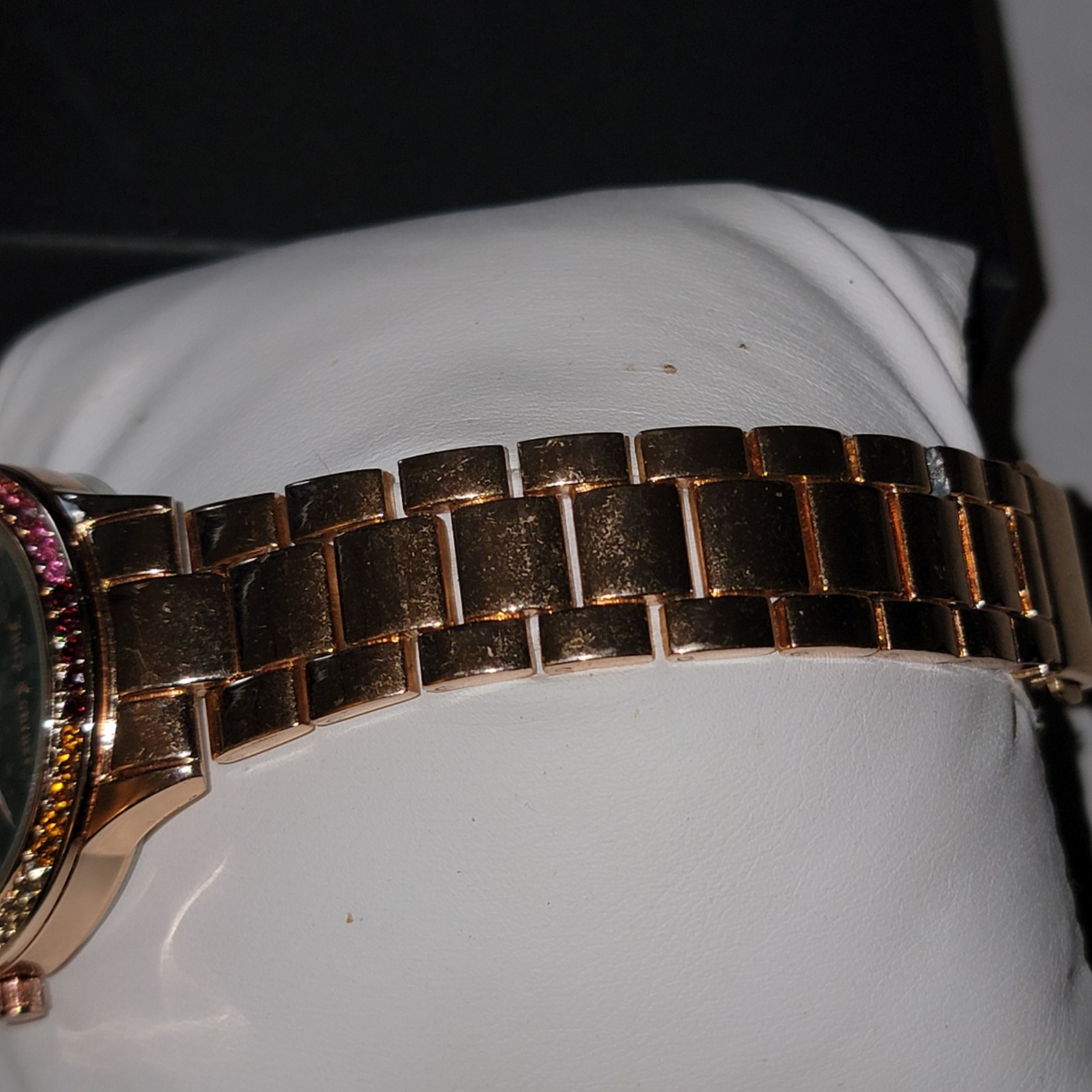 Juicy Couture Black Label Watch Rainbow & White Crystals Green Face Rose Gold