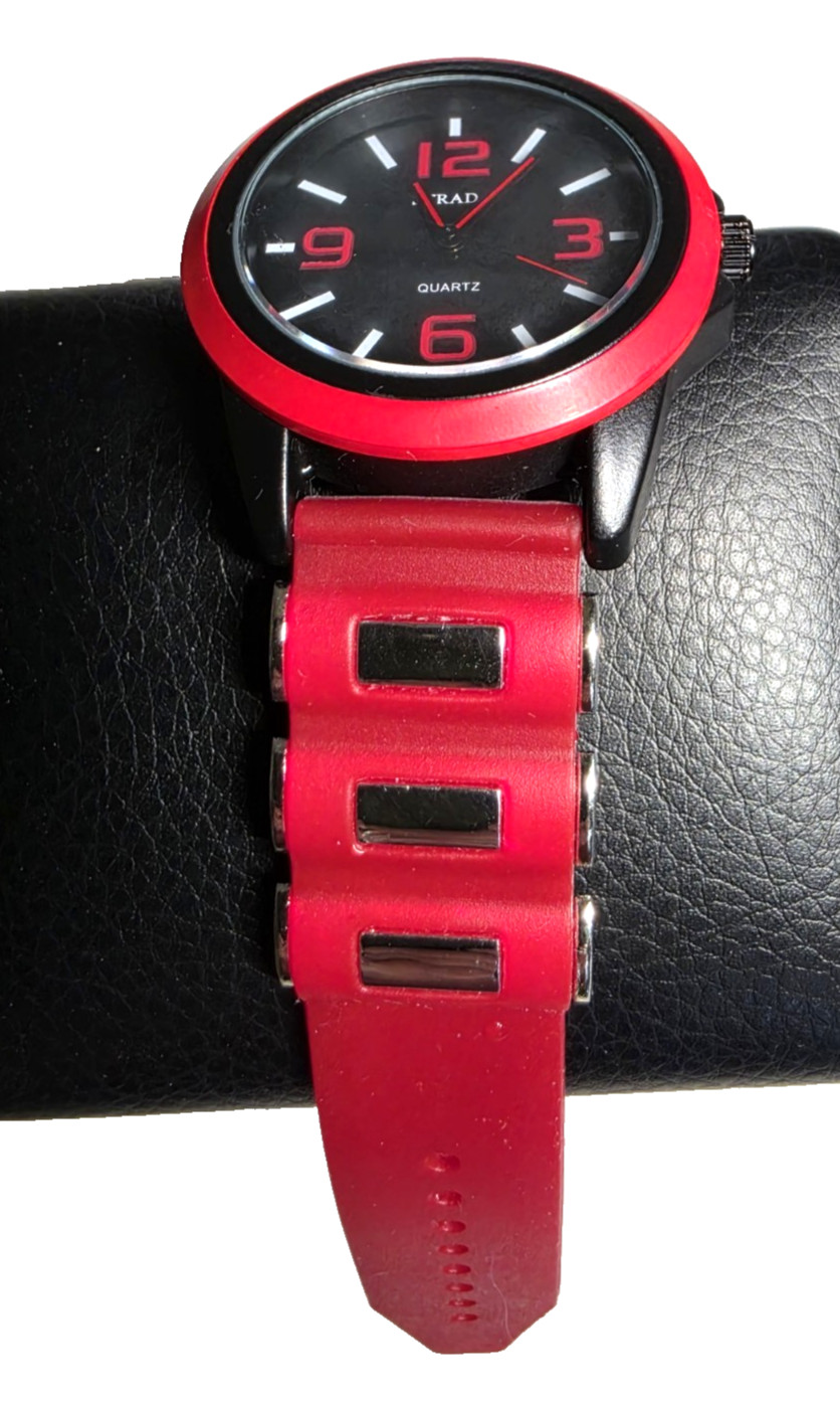 STRADA Japanese Movement Railway Track Pattern Watch with Red Silicone Strap