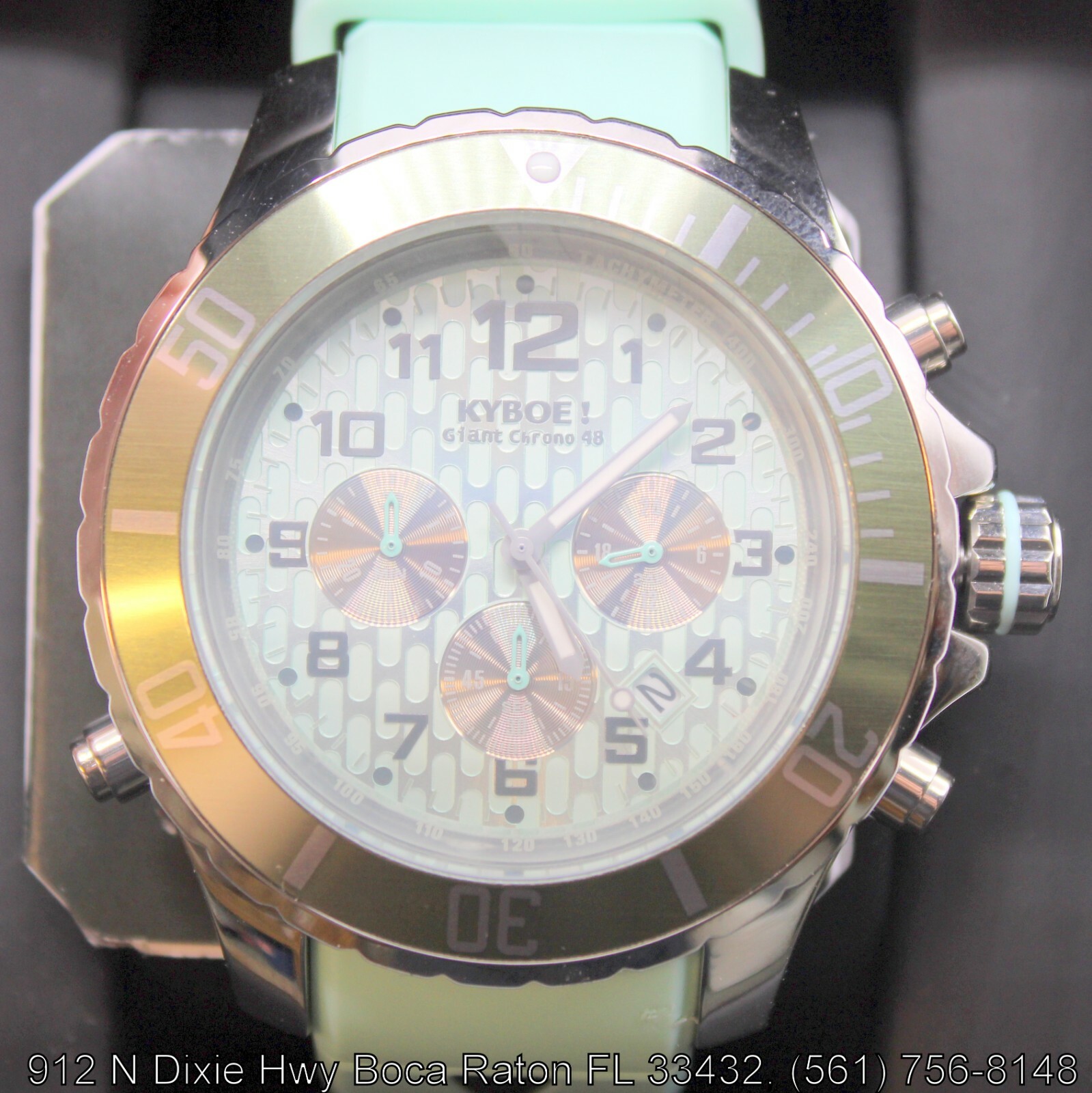 KYBOE! Backlight Chrono/Tachymeter 48mm Steel/Cyan, 10 ATM WR, Watch NWT, Box
