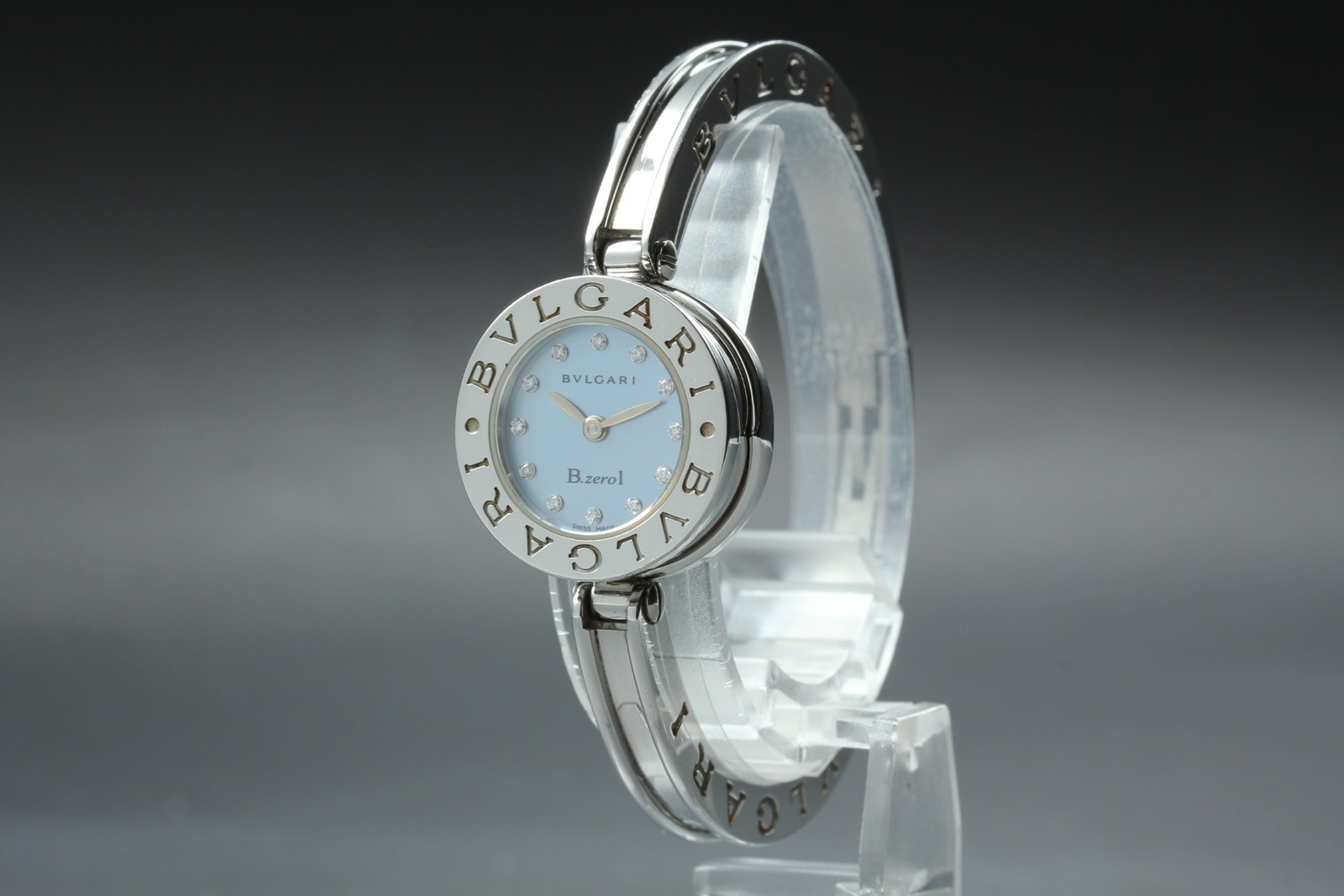 Boxed BVLGARI B.zero1 BZ22S 22mm 12P Diamond SS Band Womens Vintage Quartz Watch