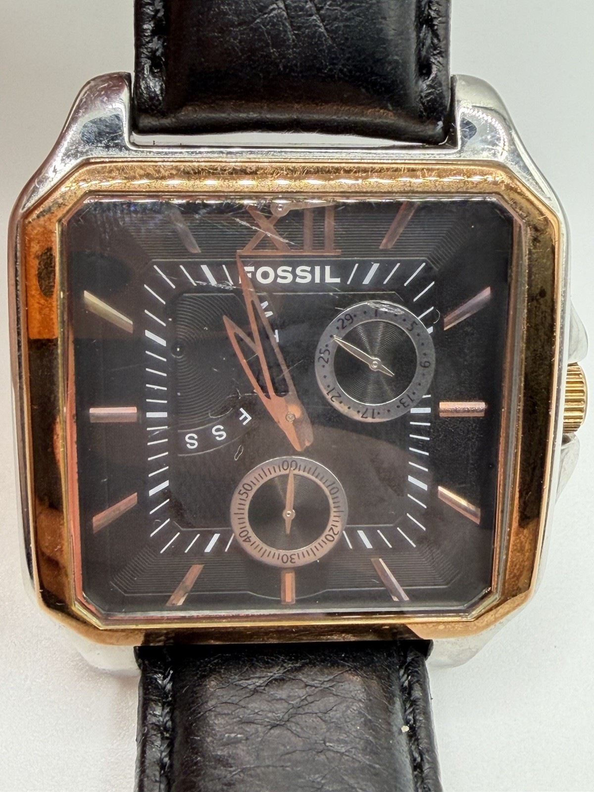 VINTAGE MENS FOSSIL ARKITEKT FS-4144 TESTED RUNS NEW BATTERY