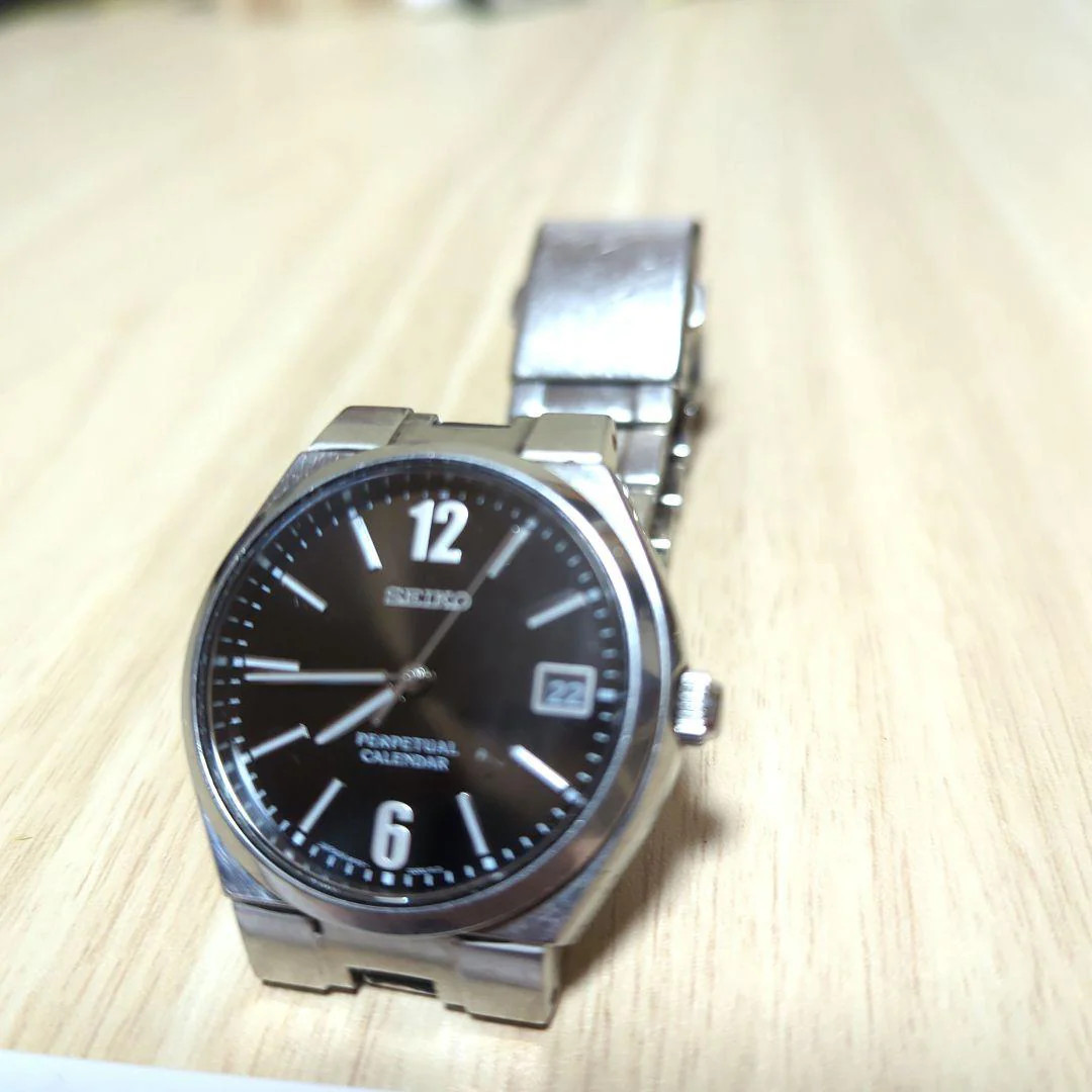 SEIKO Perpetual Calendar 8F32-00M0 Quartz Watch 36mm Black Dial Stainless Steel