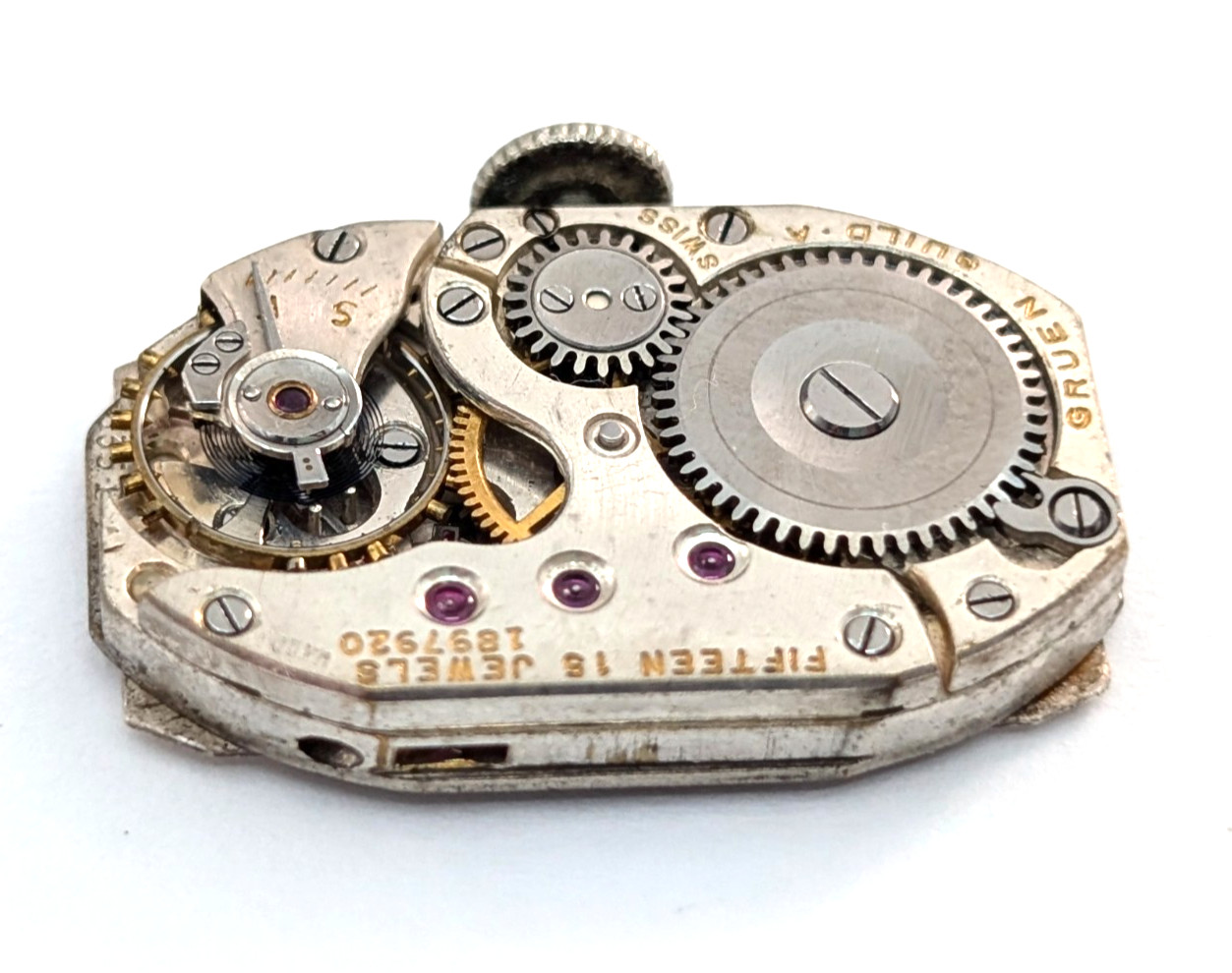 Antique GRUEN GUILD 835B 15j Art Deco Ladies 15mm Watch Movement PARTS or REPAIR