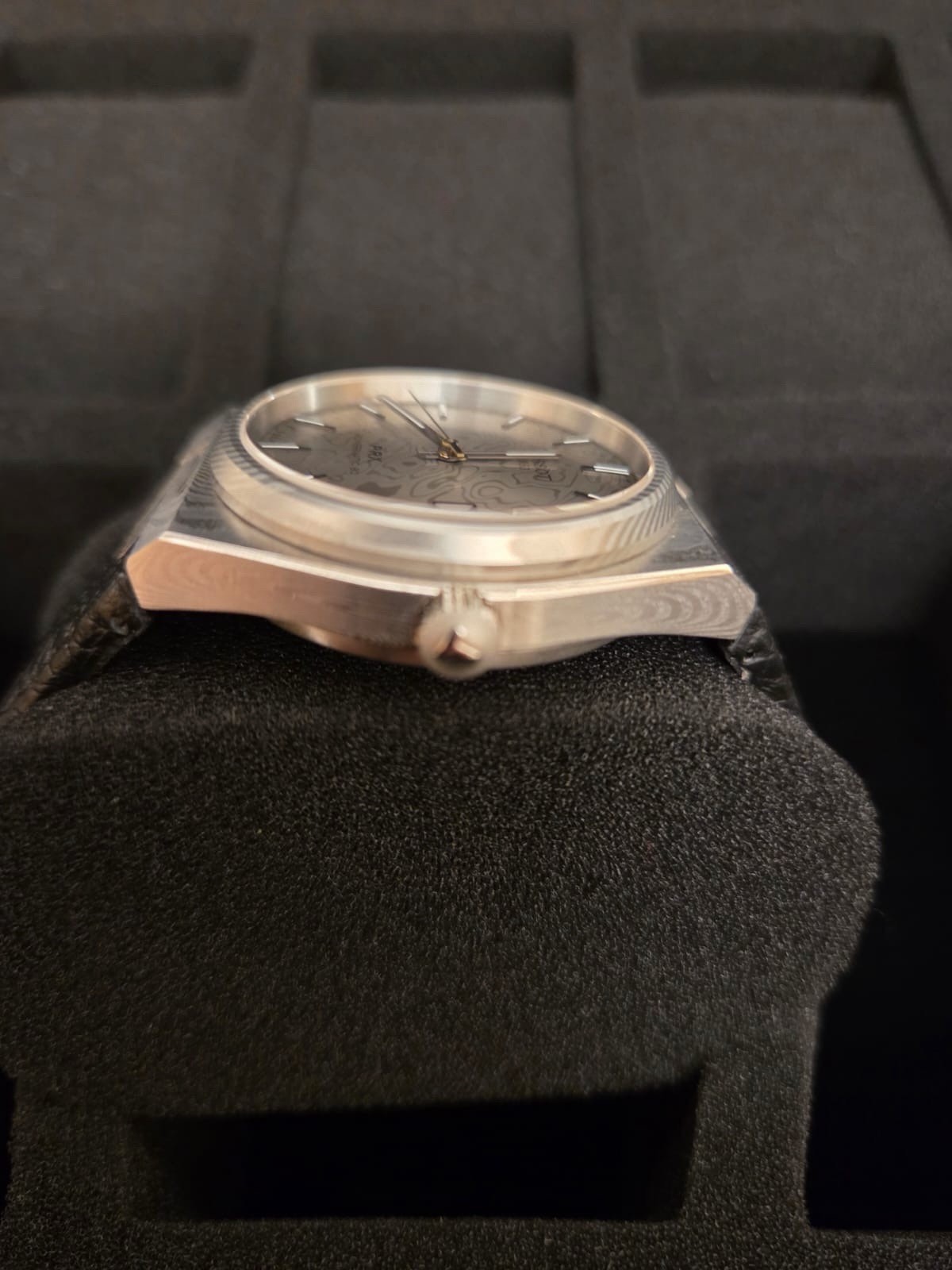 Tissot PRX 80 Powermatic Damascus Steel Dial Date 40mm 100m Black Leather Strap