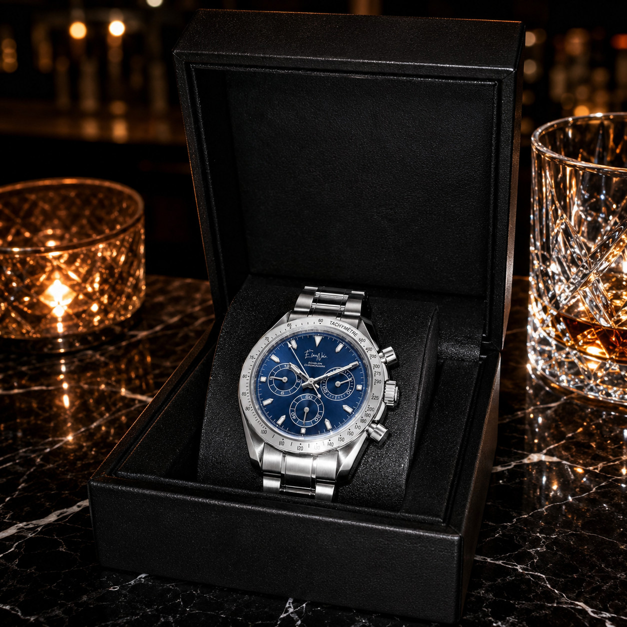 Élan Noir Échelon Chronomark Men’s Chronograph Watch 40mm Blue Dial VK63 Custom