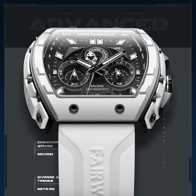 MARK FAIRWHALE Tonneau Luminous Multifunction Chronograph Calendar Quartz Watch