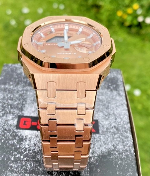New Casio G-Shock GA2100 added Stainless Steel All Rose Gold Color MOD