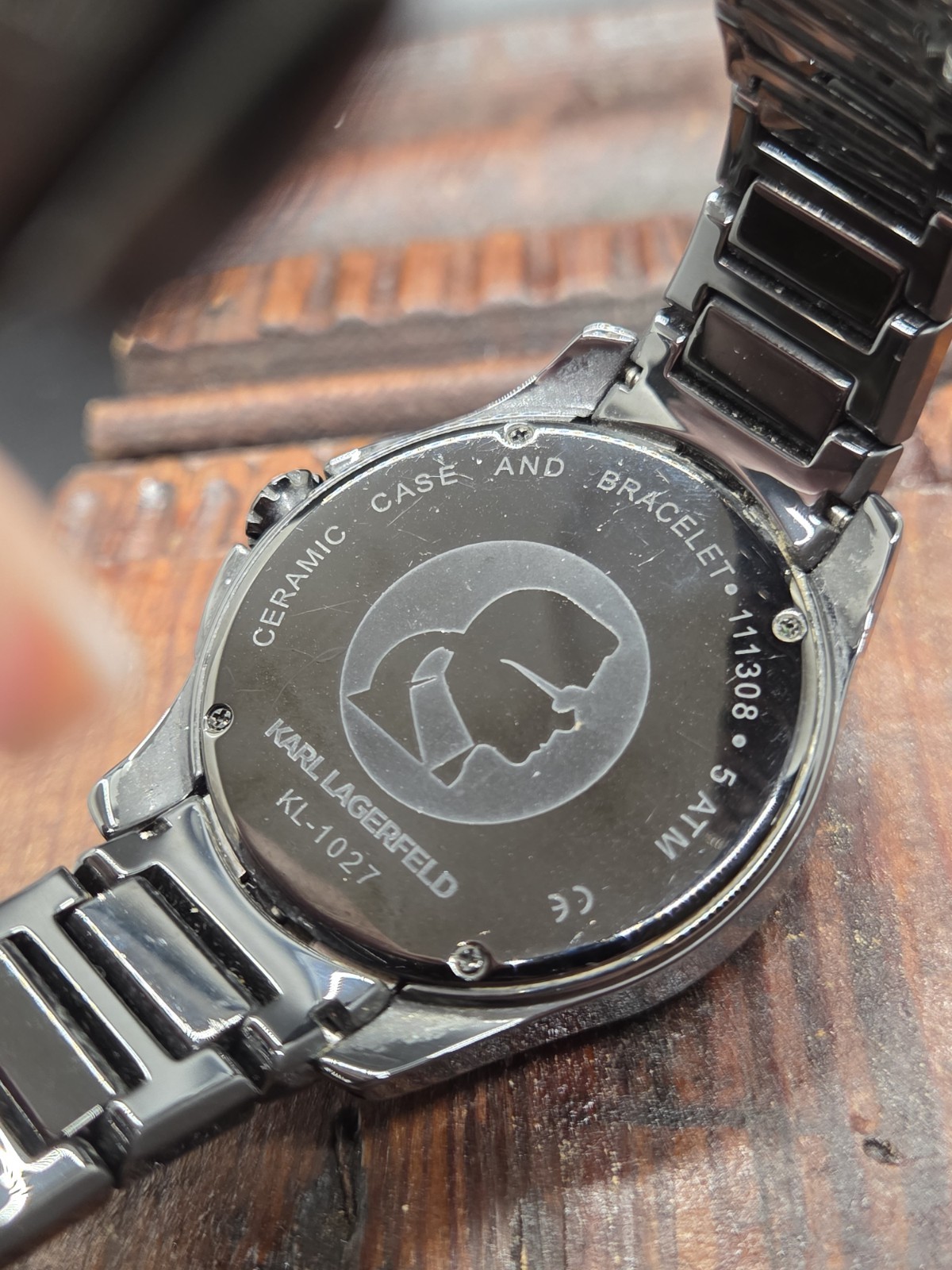 Rare Karl Lagerfeld Stainless Black Pyramid Stud Analog KL-1027 Watch AS IS