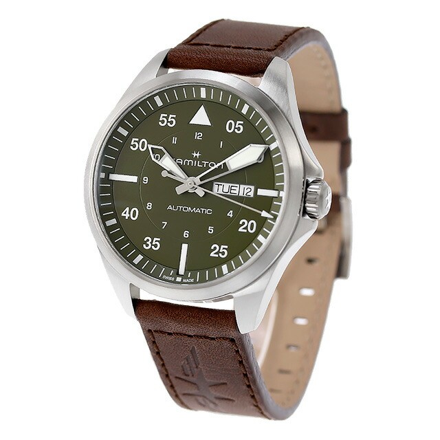 ​HAMILTON Khaki Aviation Pilot H64635560 Green Day-Date Men’s Watch New in Box​