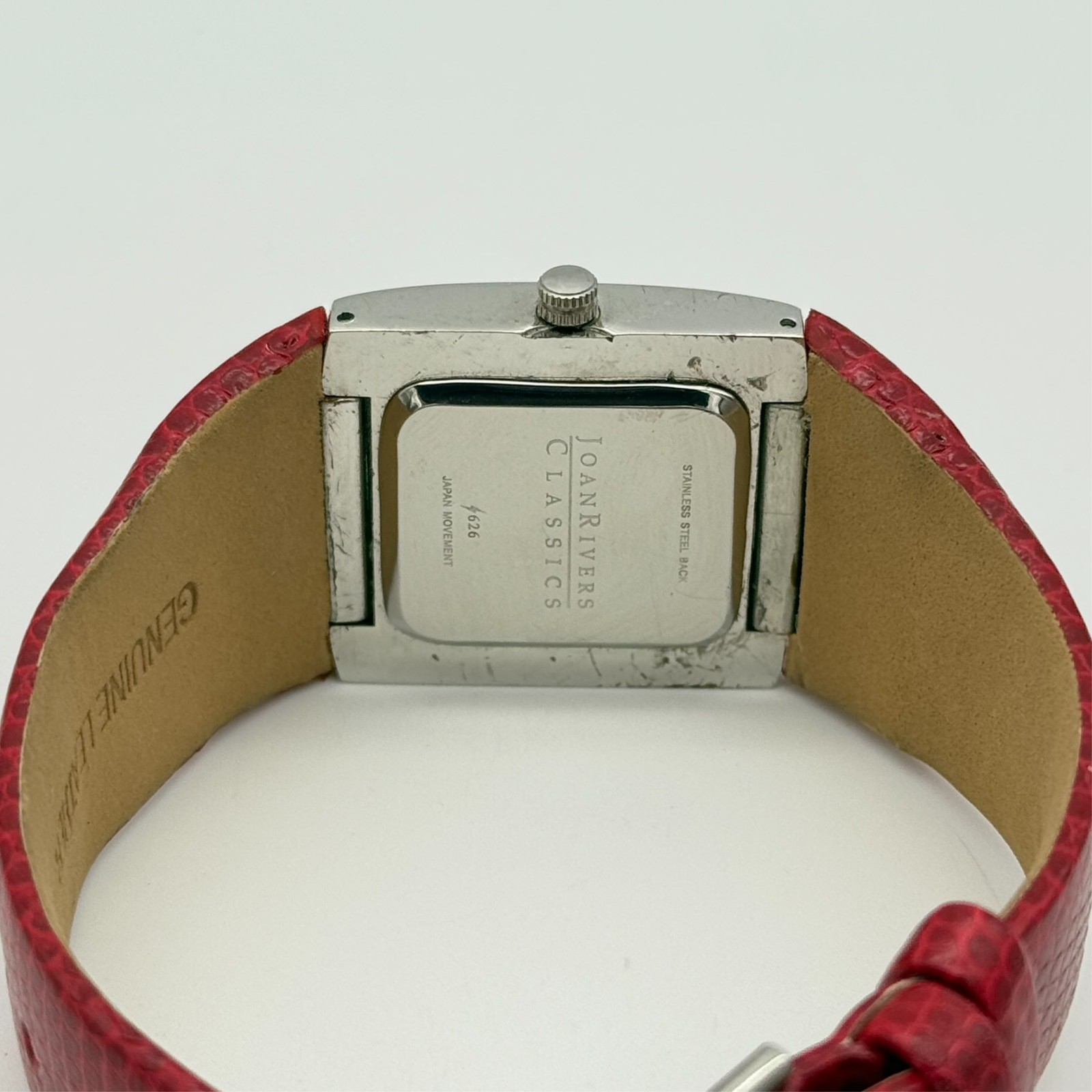 JOAN RIVERS Classics Collection Silver Tone Watch, Red Pebbled Leather, 31mm