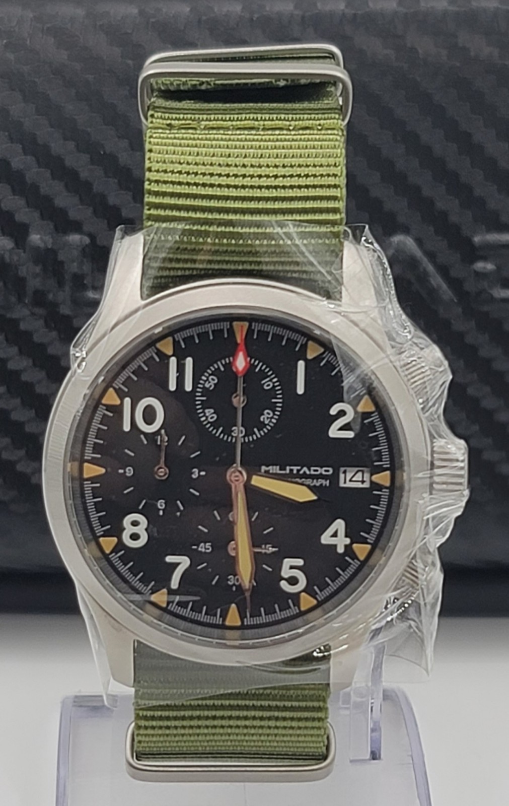Militado ML1868 39mm Retro Style Chronograph VK67 With Date Green Nato Strap