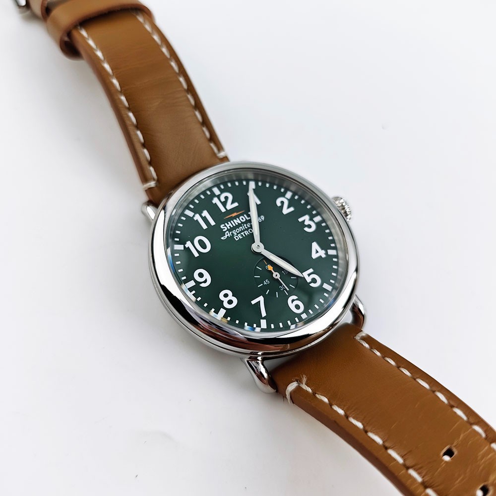 Shinola The Runwell 41mm Quartz Men’s Dark Green Dial Tan Leather Strap Watch