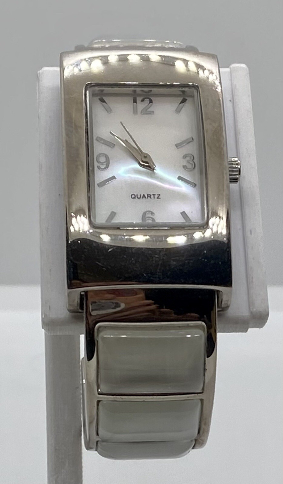Womens Shiny Silver Cuff Watch New Battery Hinged Band fits to 6.25” Wrists